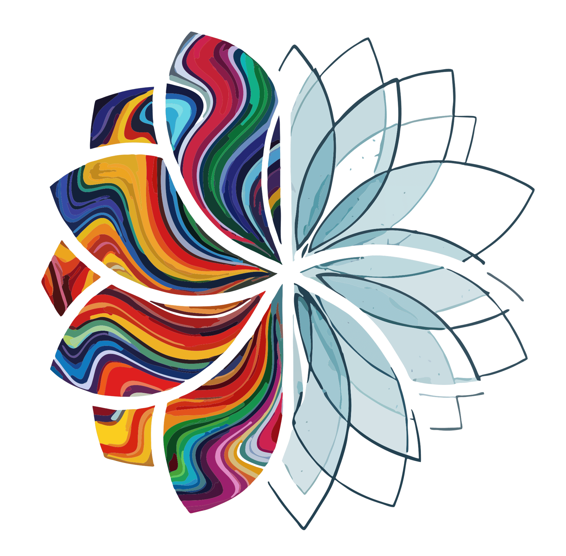 an abstract photo of a curved building with a blue sky in the background