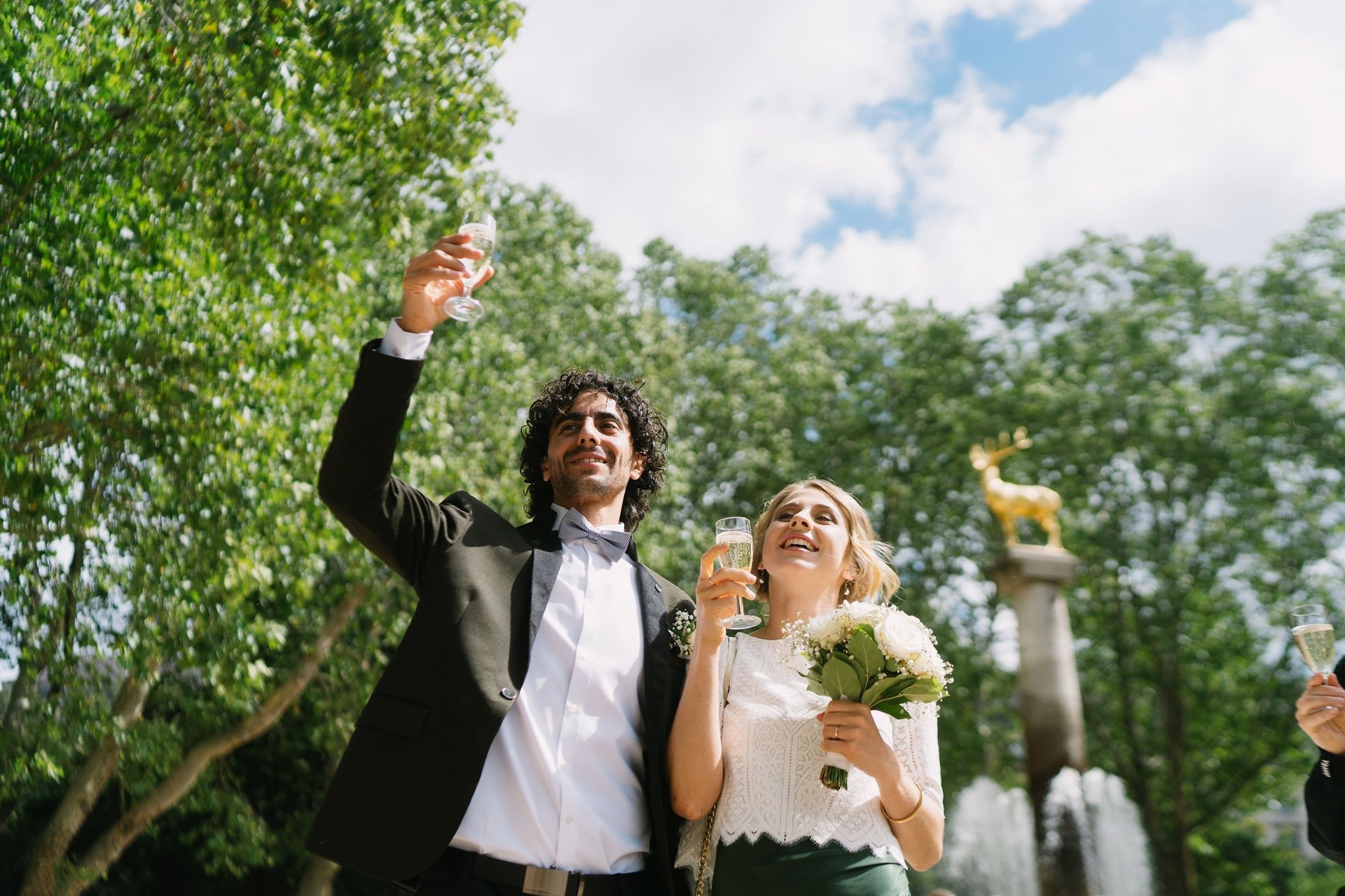 an abstract photo of a curved building with a blue sky in the background