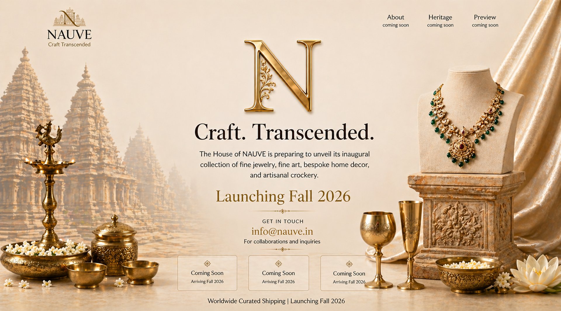 House of Nauve. High-end handcrafted jewelry, fine art, bespoke home decor, and artisanal crockery.