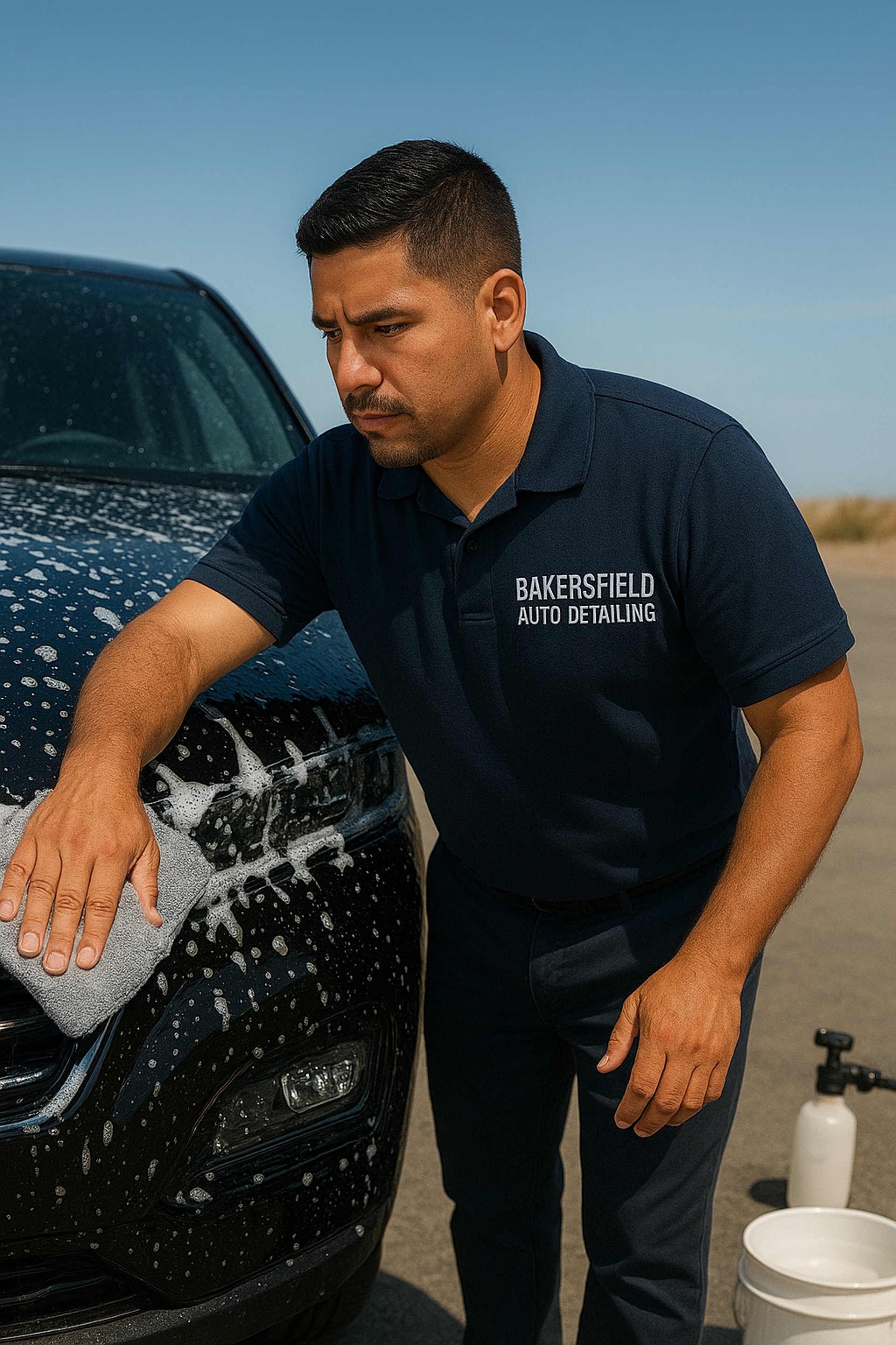 a person washing a car with a sponge