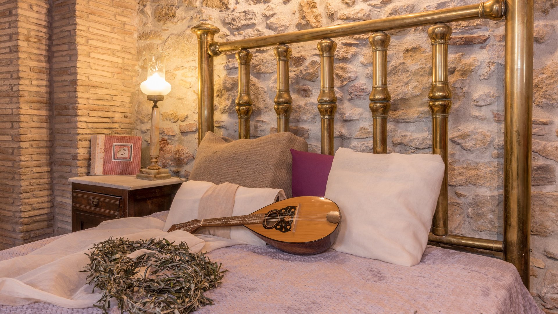 Traditional instrument buzuki in authentic interior of old house