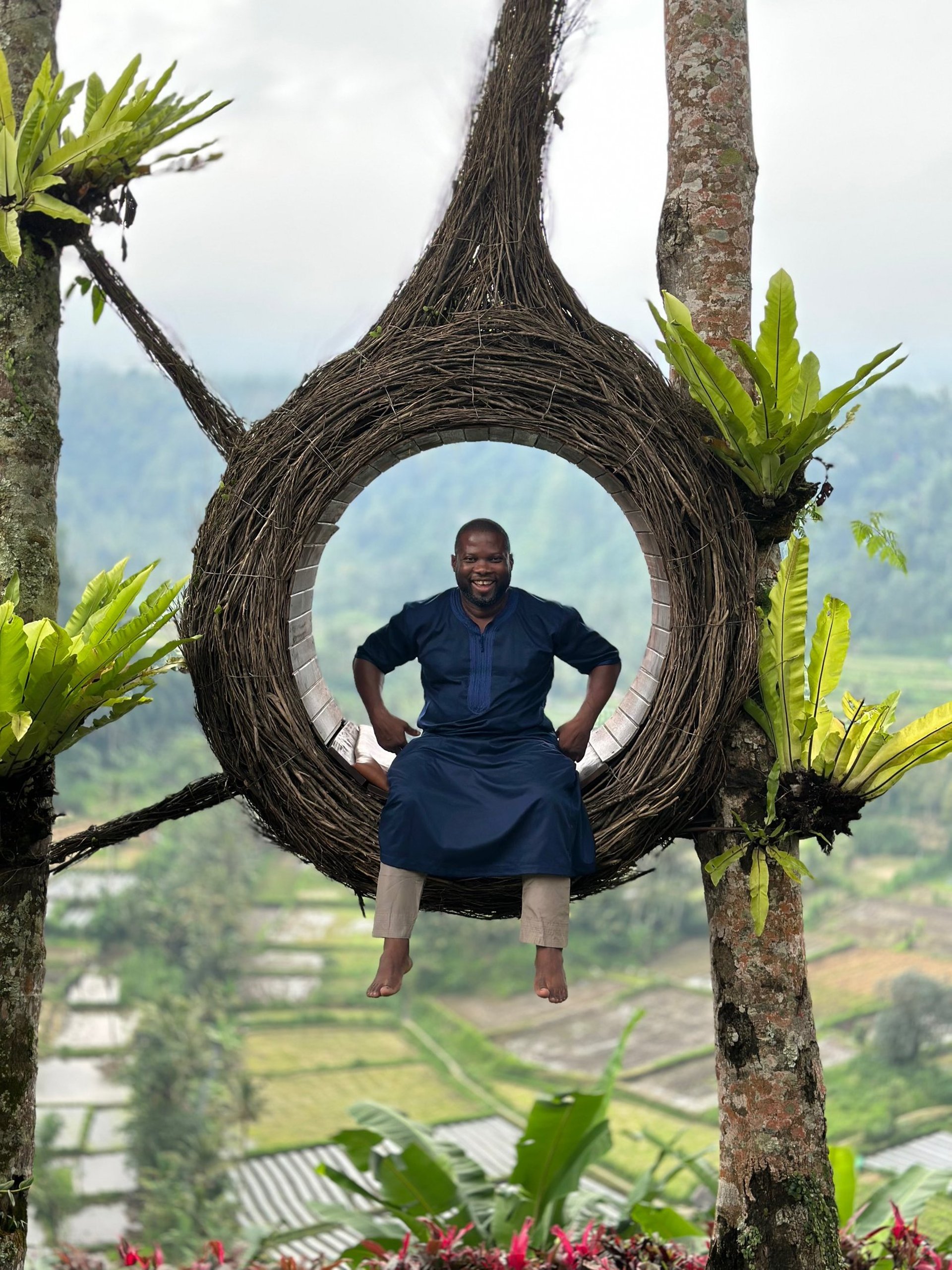 a wooden tray topped with different types of food