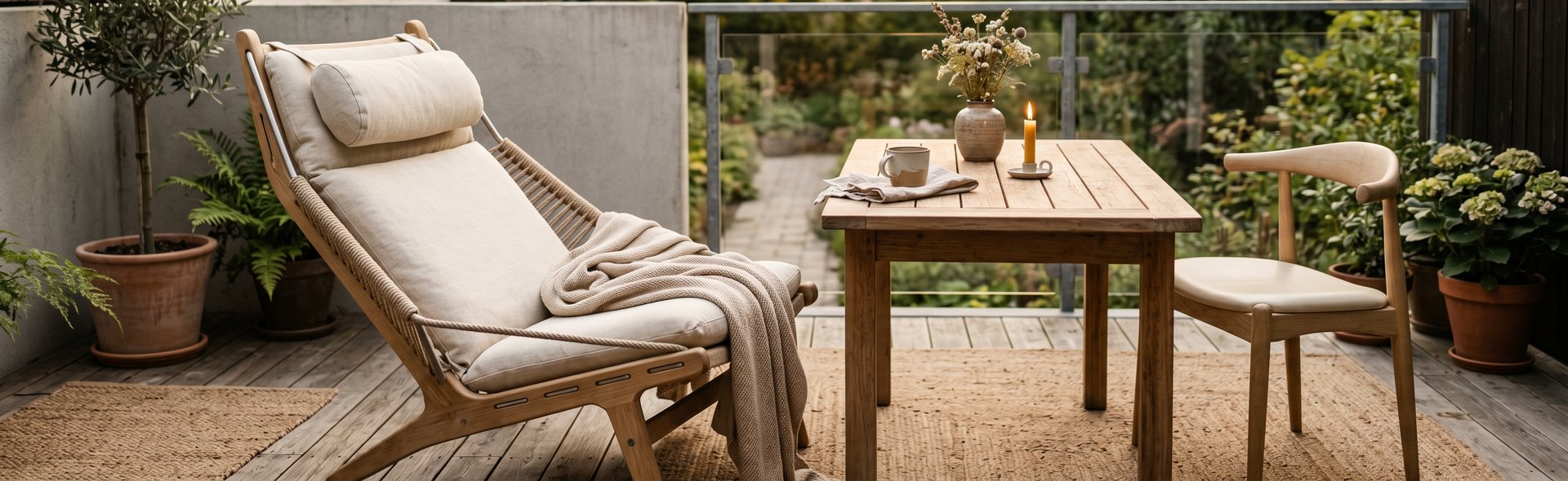 Scandinavian outdoor living Hans Wegner inspiration warm minimal outdoor design cozy balcony ideas Nordic outdoor lifestyle