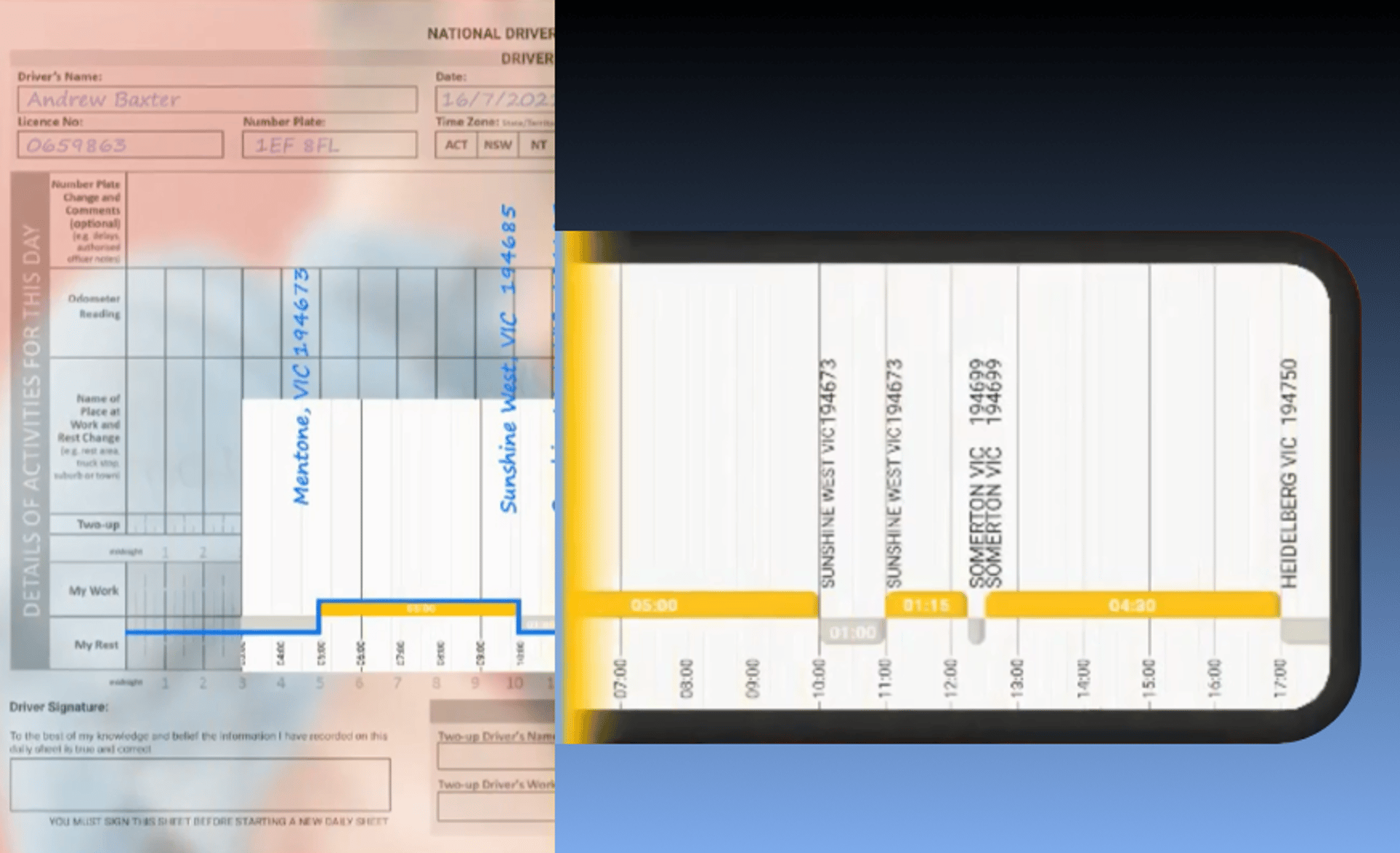 Australian truck driver safely transitioning from a paper logbook to an EWD