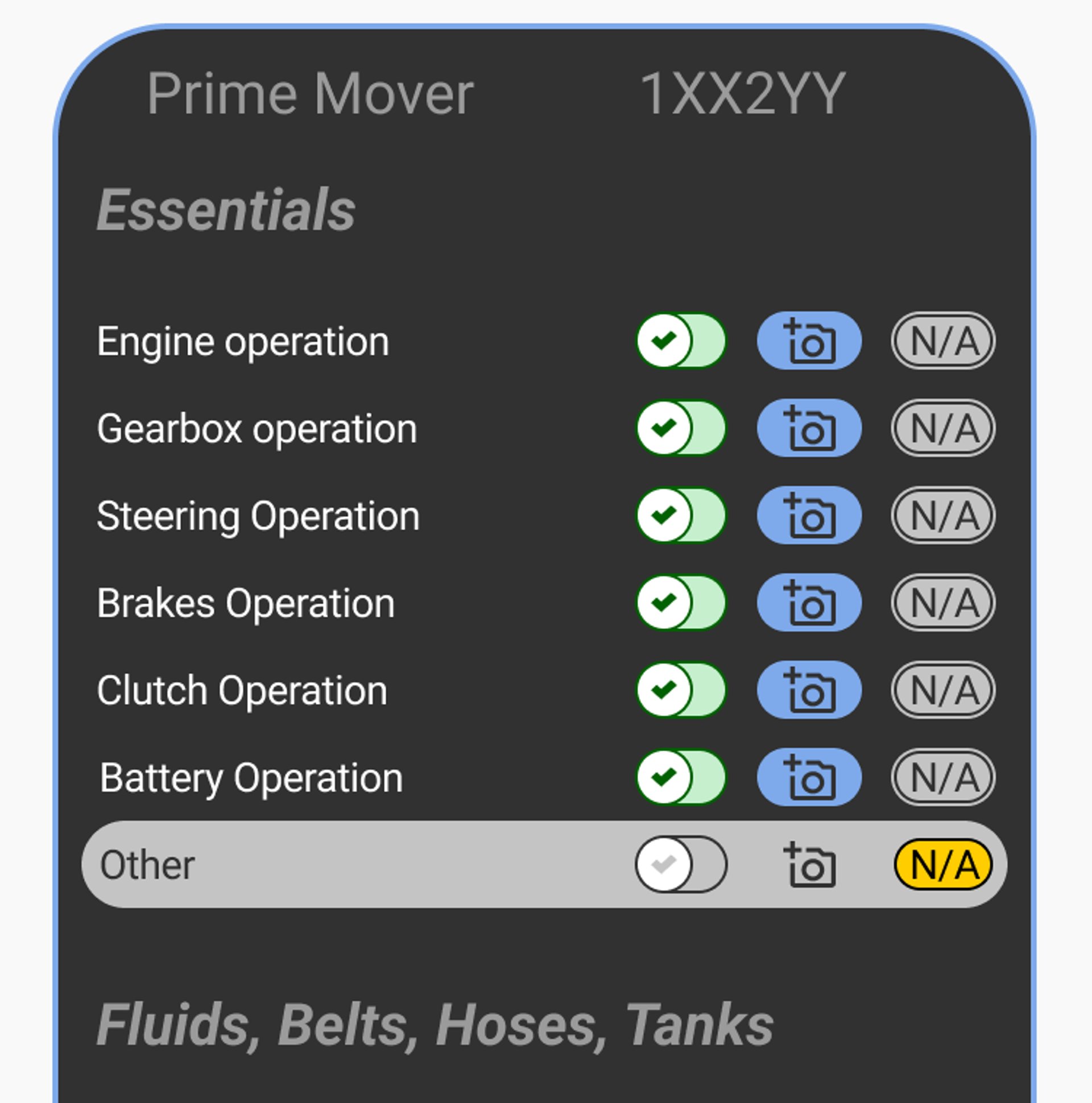 Safee EWD app interface showing digital truck check and pre-start forms