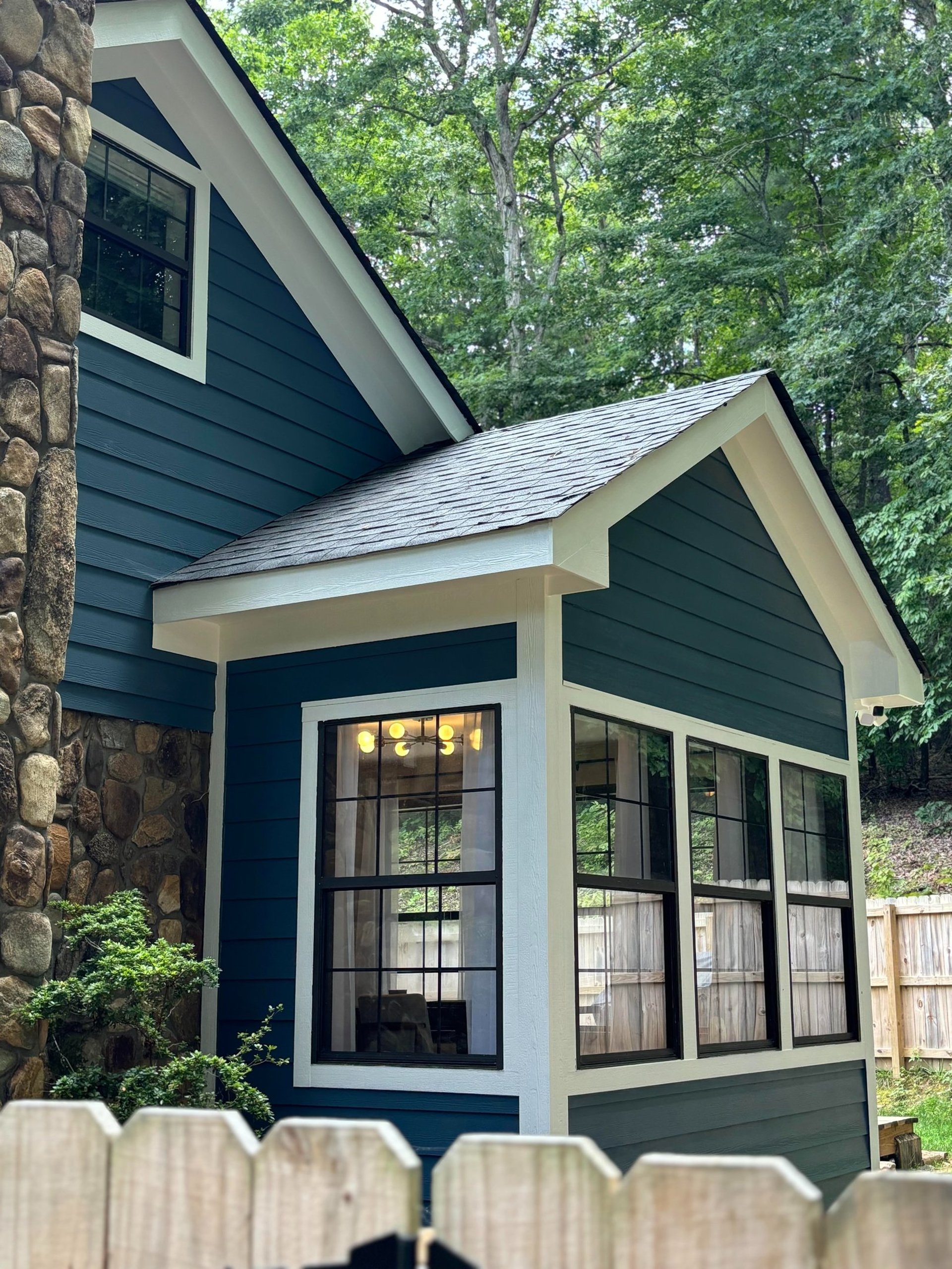 freshly painted exterior in morganton, nc blue tones