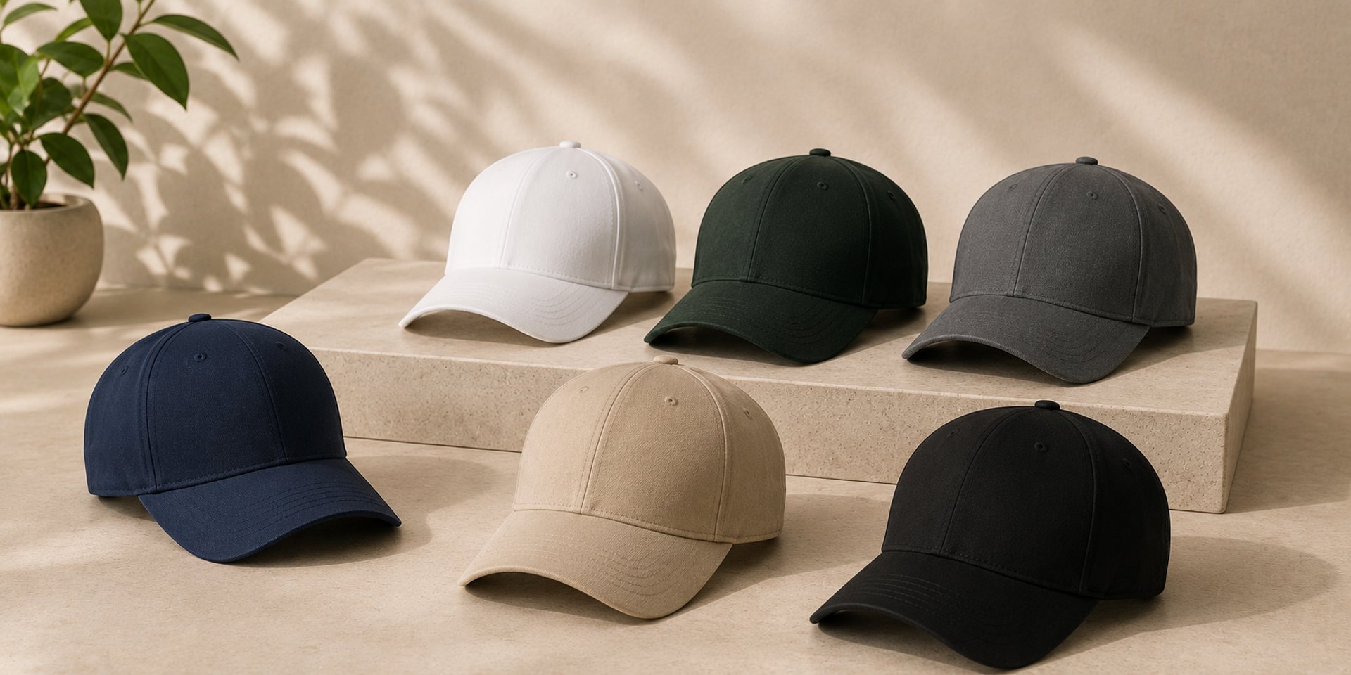 a row of hats sitting on top of a wooden shelf