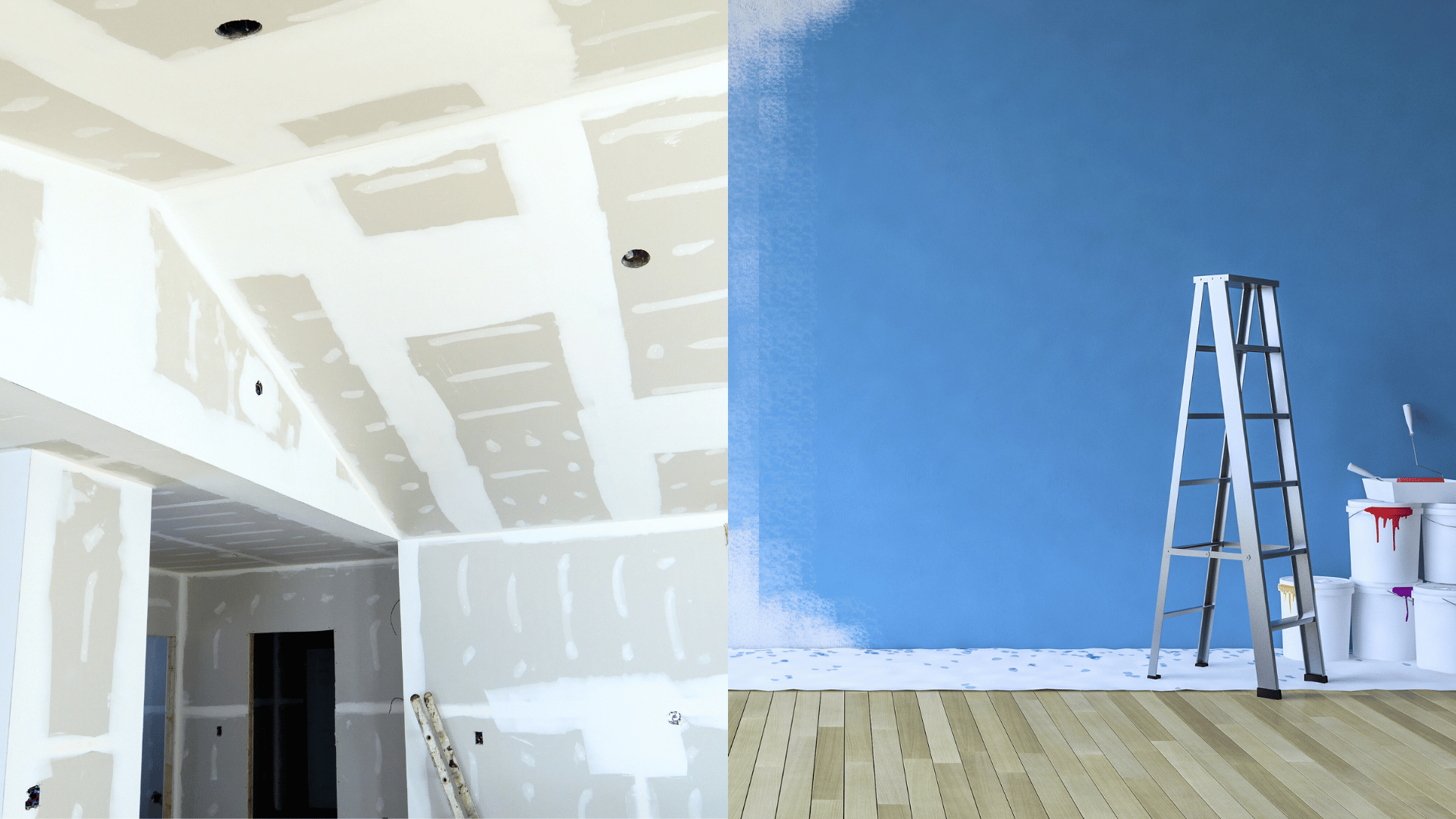 Hands applying plaster to a wall with trowels