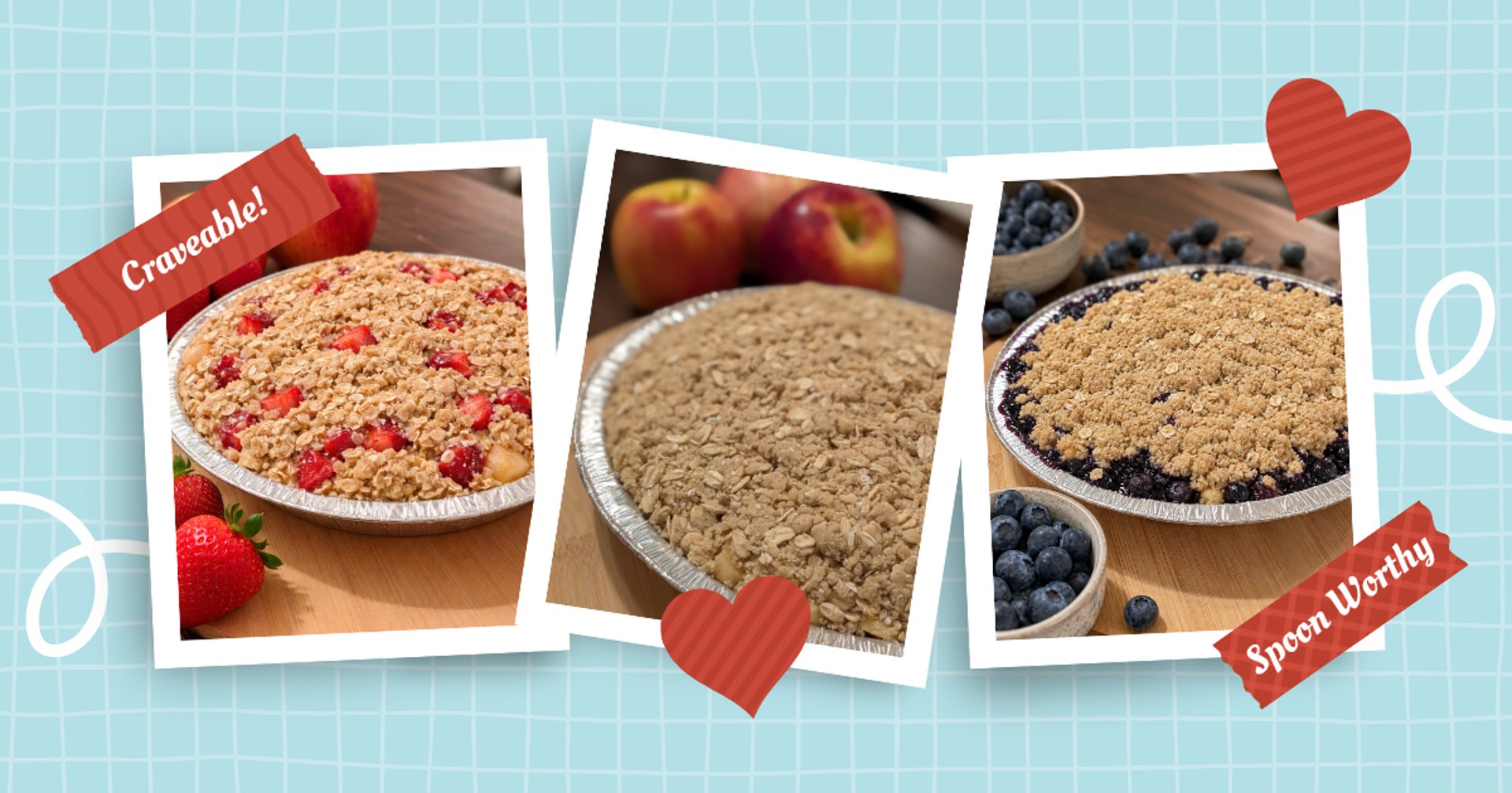 strawberry, apple and blueberry family sized crumbles from Crumble Bums