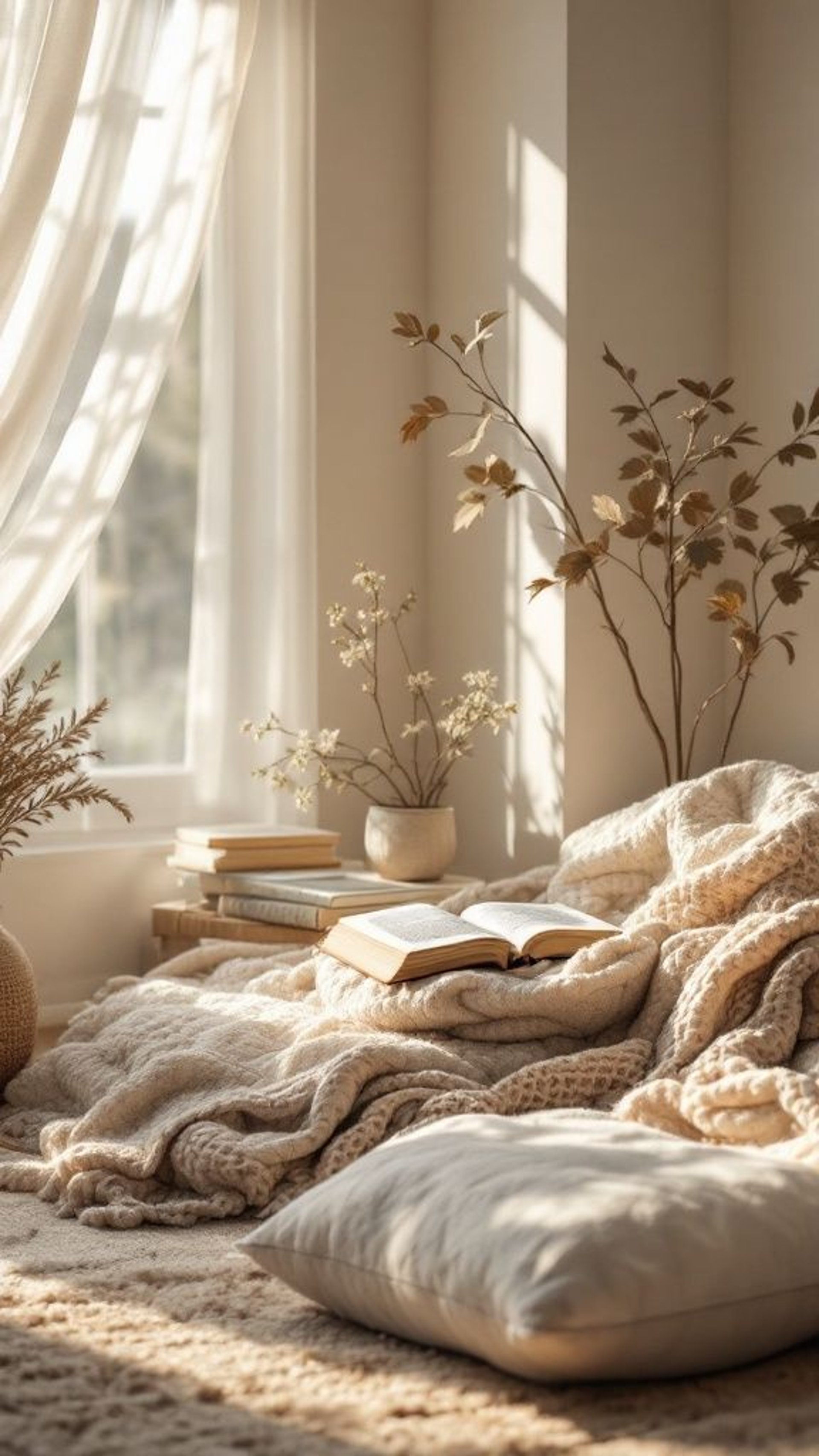 a bedroom with a large mirror and a bed