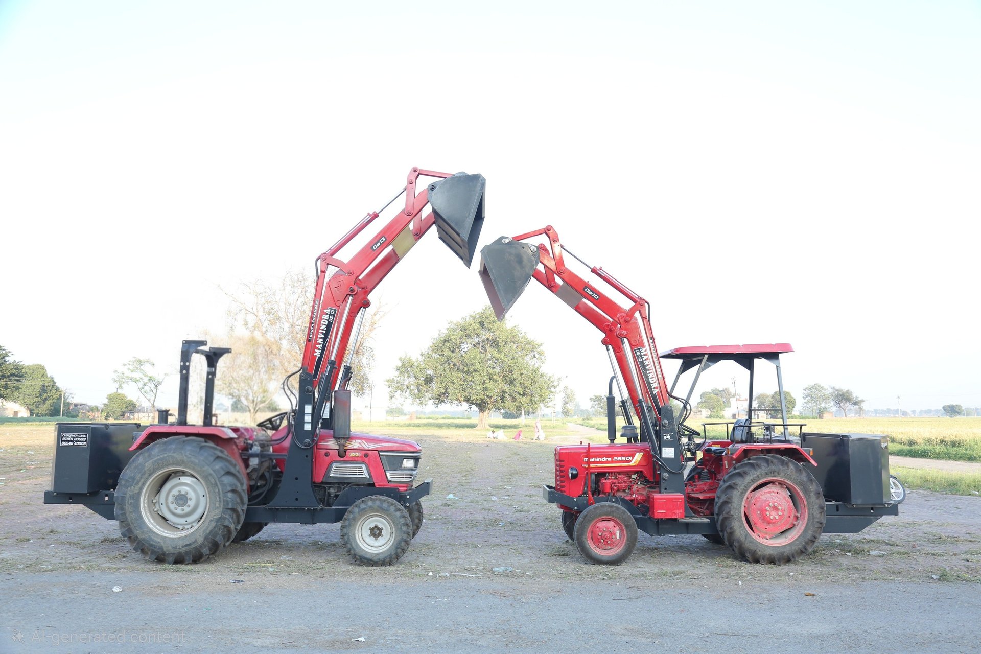 a red tractor is parked in a field