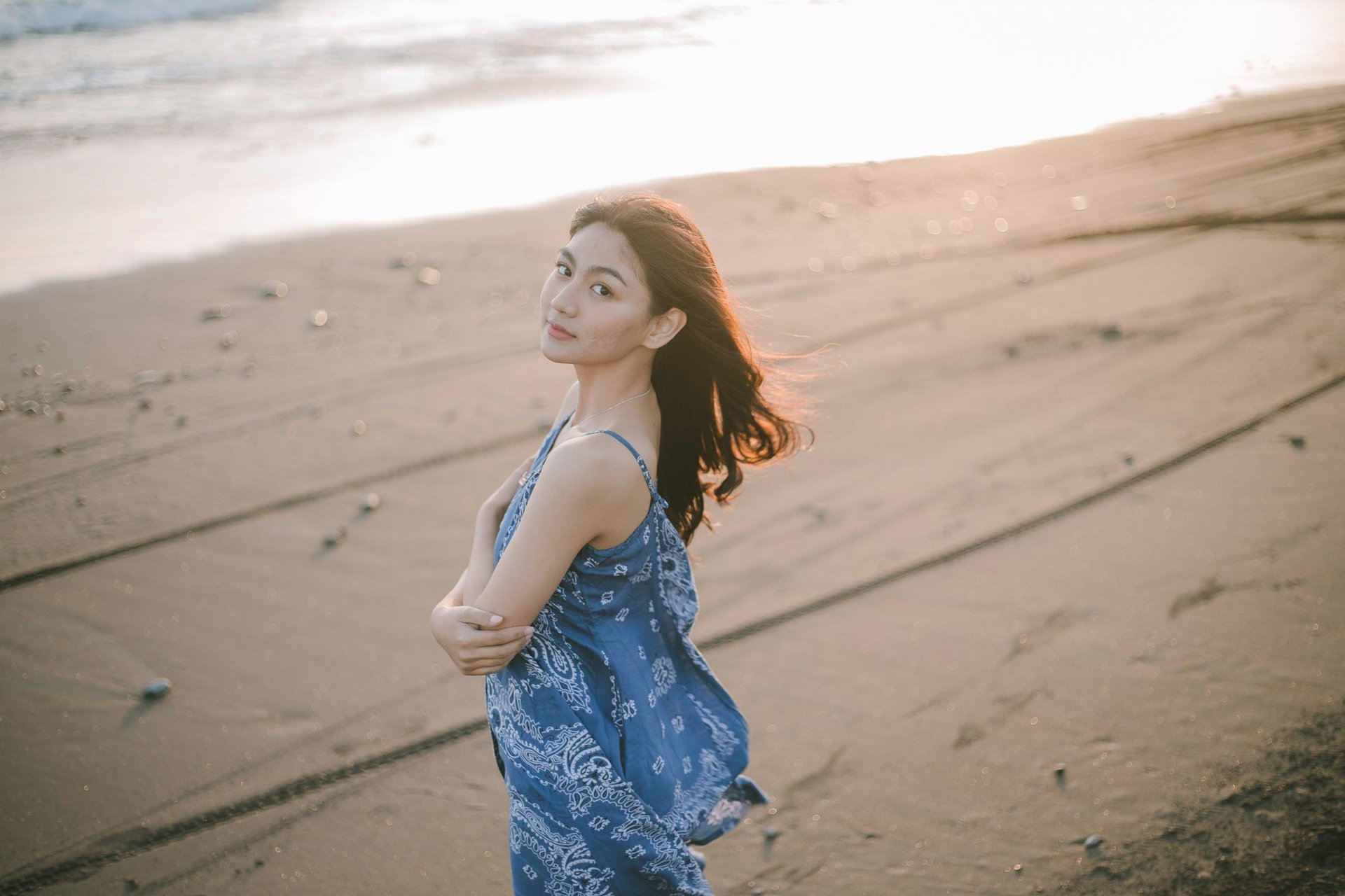 Artistic beach portrait with soft wind at Pantai Nyanyi Tabanan Bali