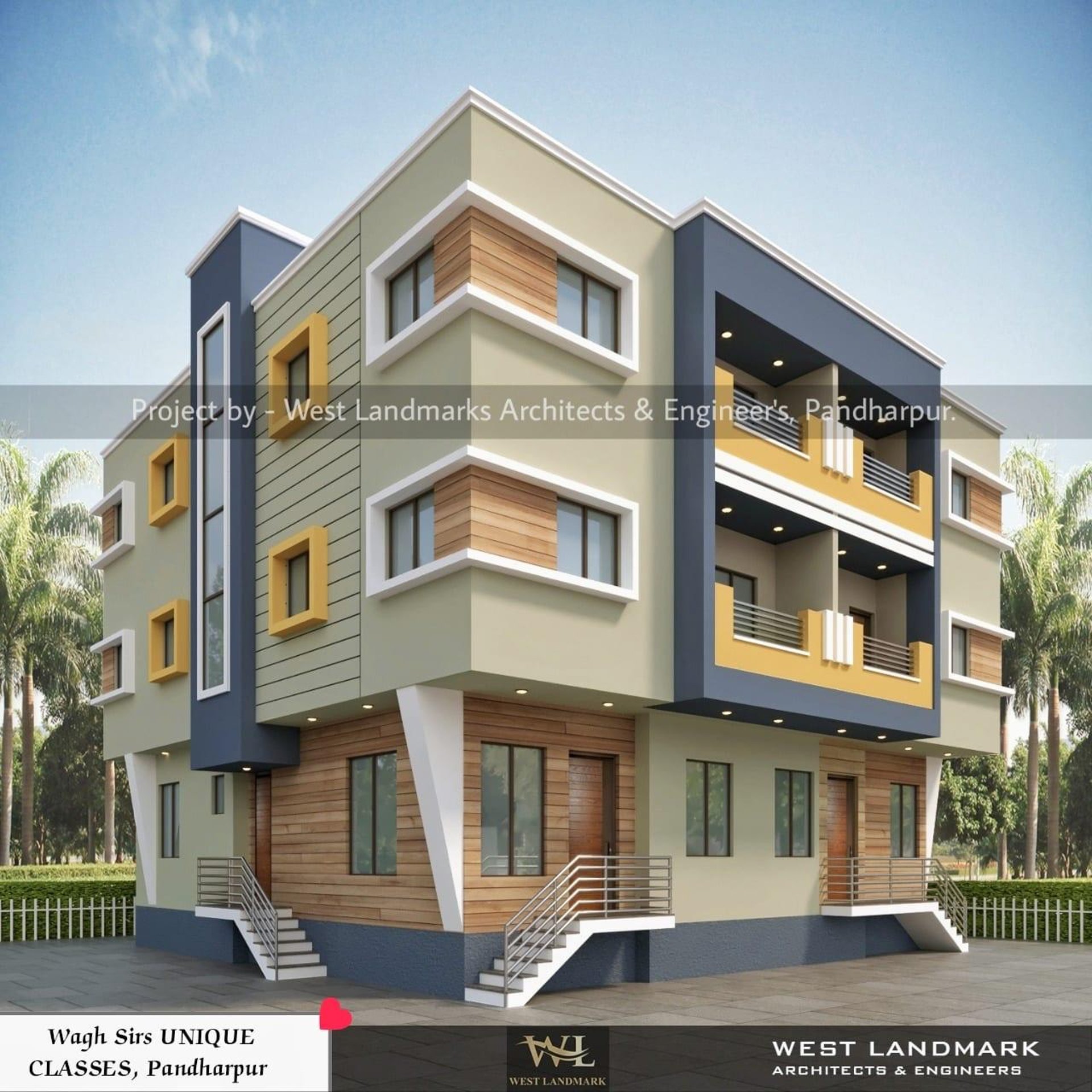 architectural photography of brown and blue house