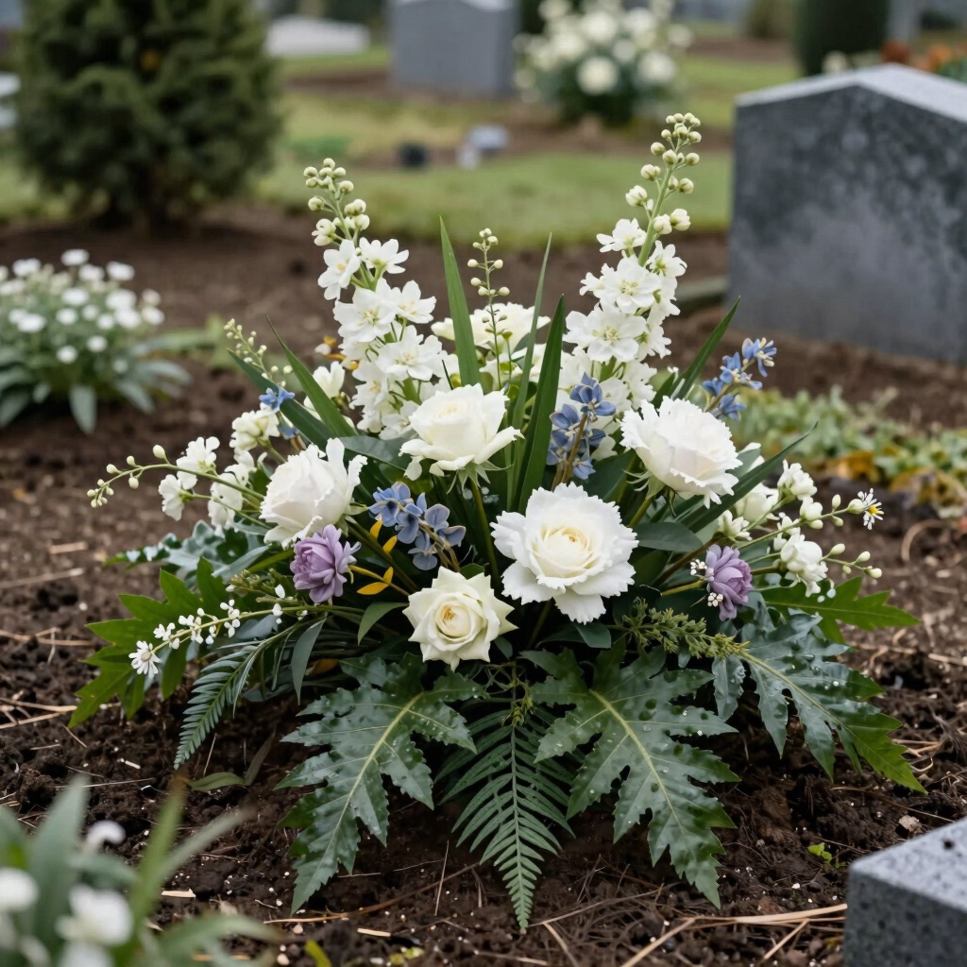 a cemetery filled with lots of headstones and trees
