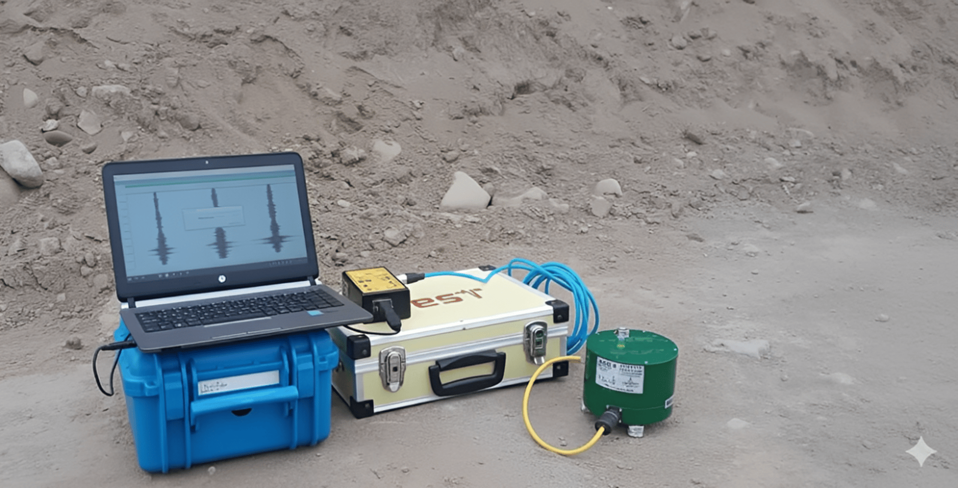 a man standing next to a yellow and black tripod