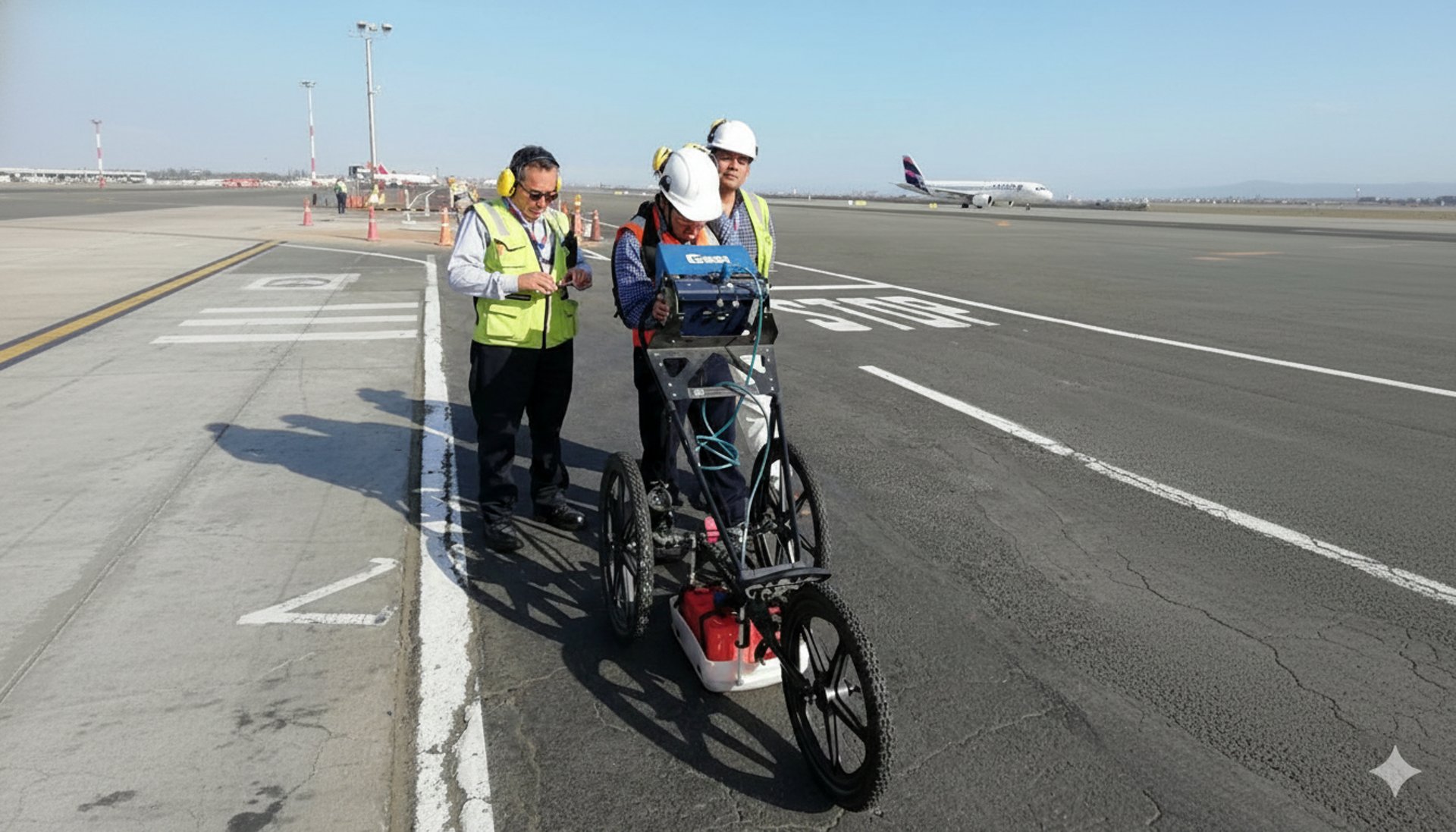 a man standing next to a yellow and black tripod