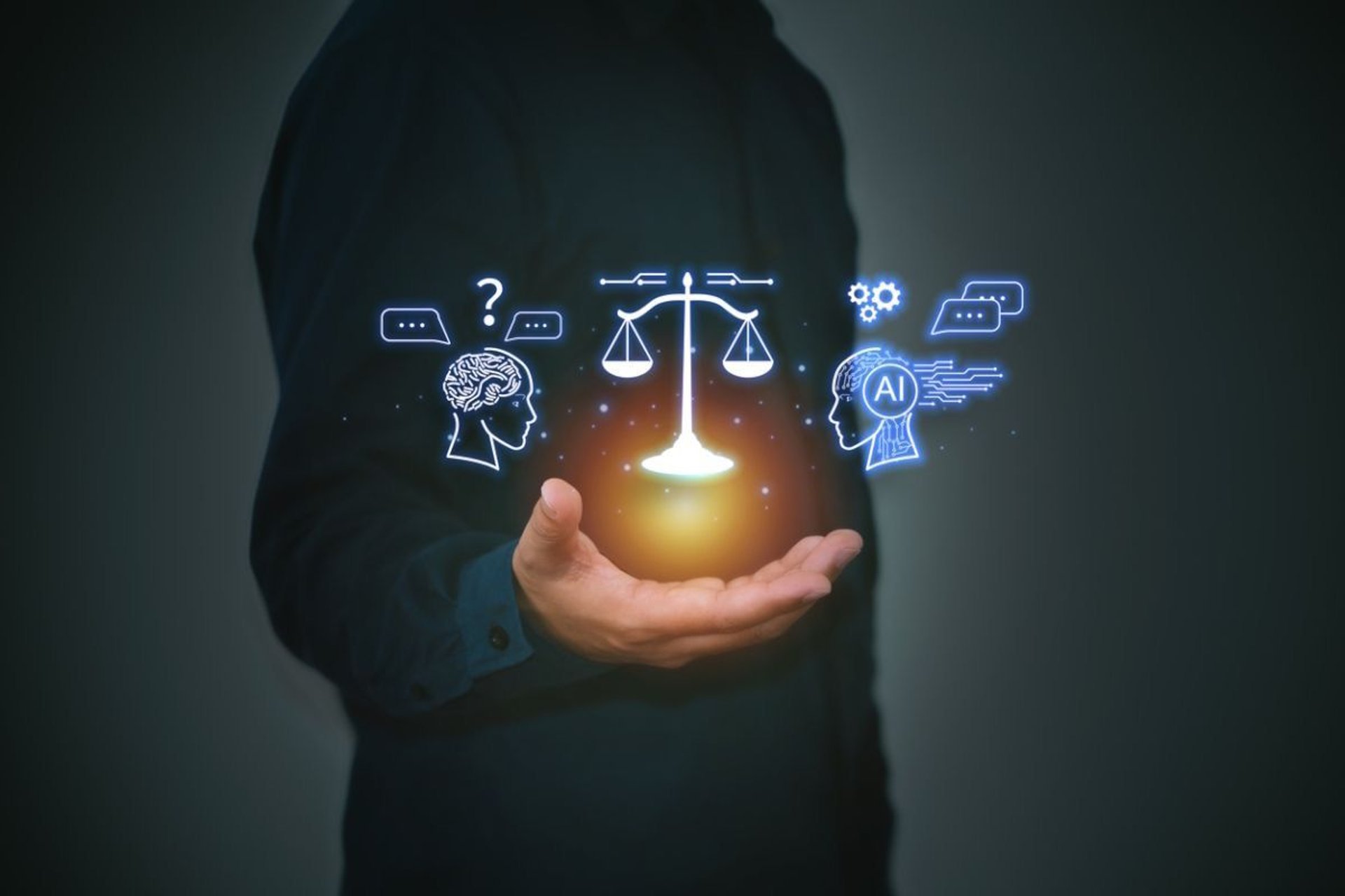 hombre utilizando inteligencia artificial combinada con derecho y ciberseguridad