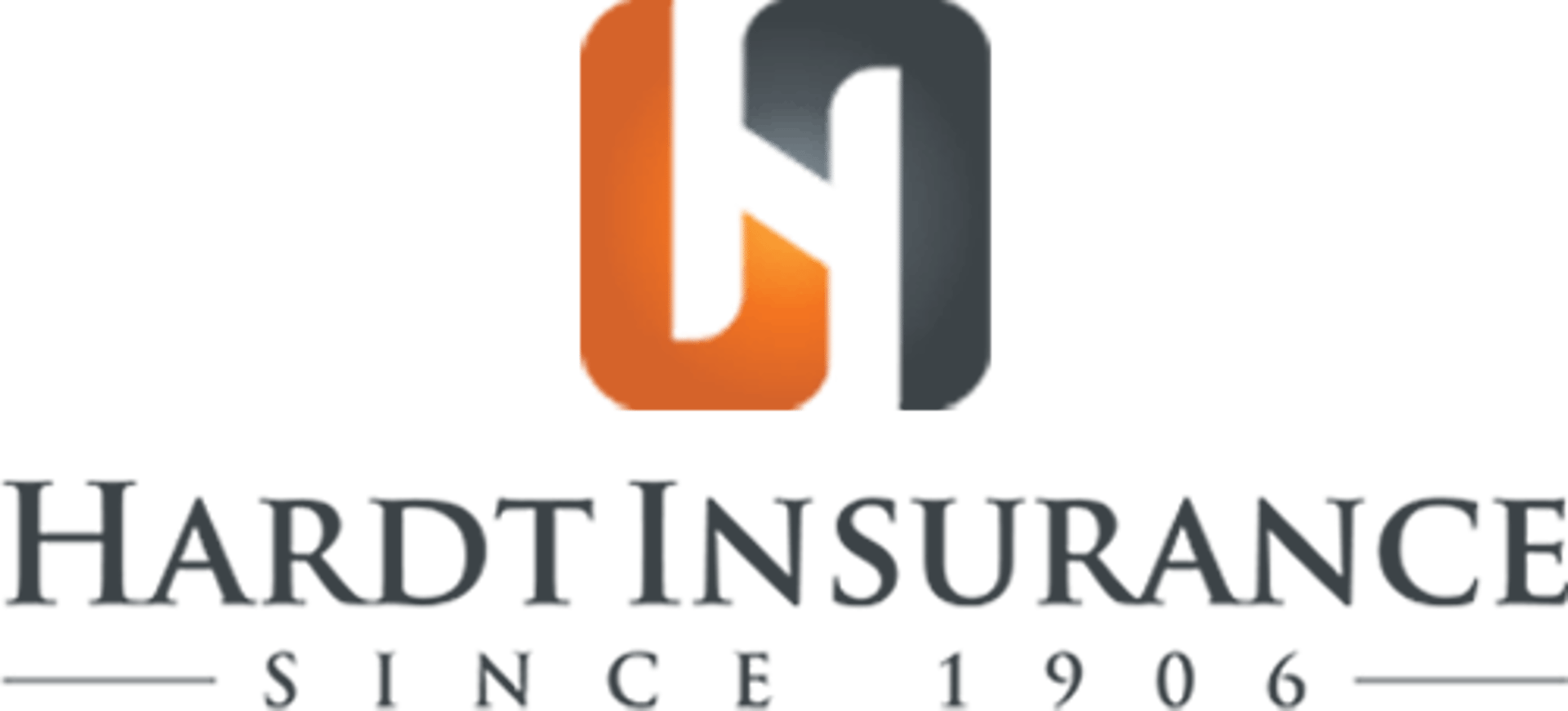 Orange and gray interlocking shapes forming an "H" above "Hardt Insurance Since 1906".
