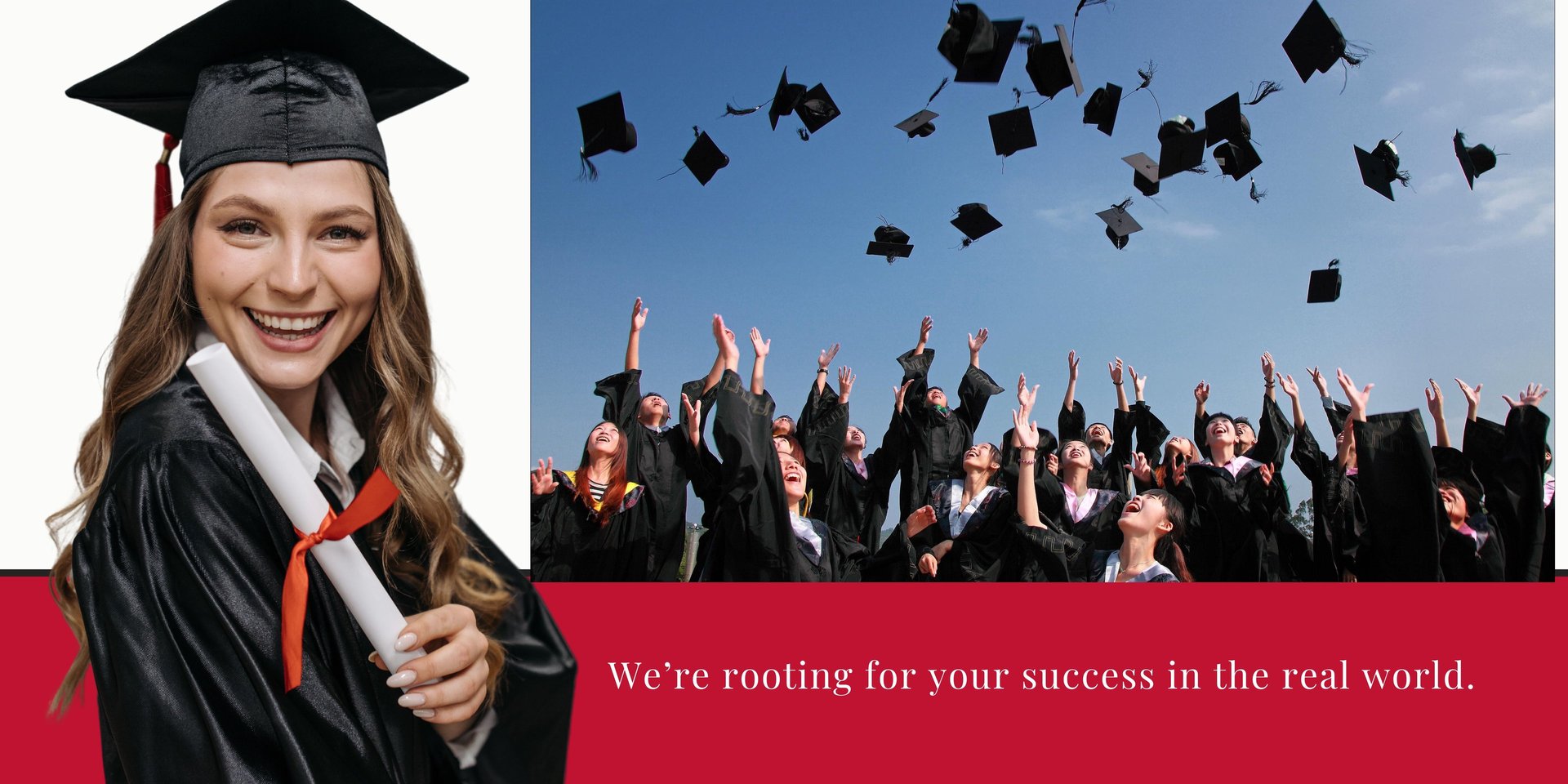 group of fresh graduates students throwing their academic hat in the air