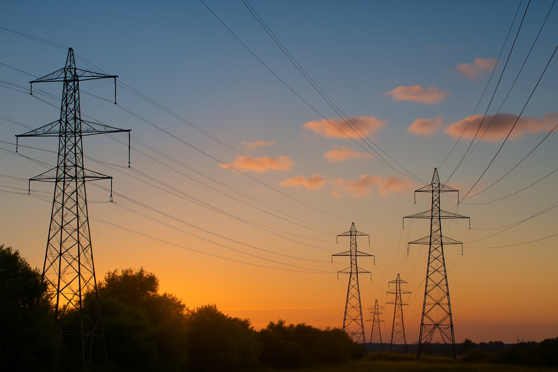 silhouette of transmission tower