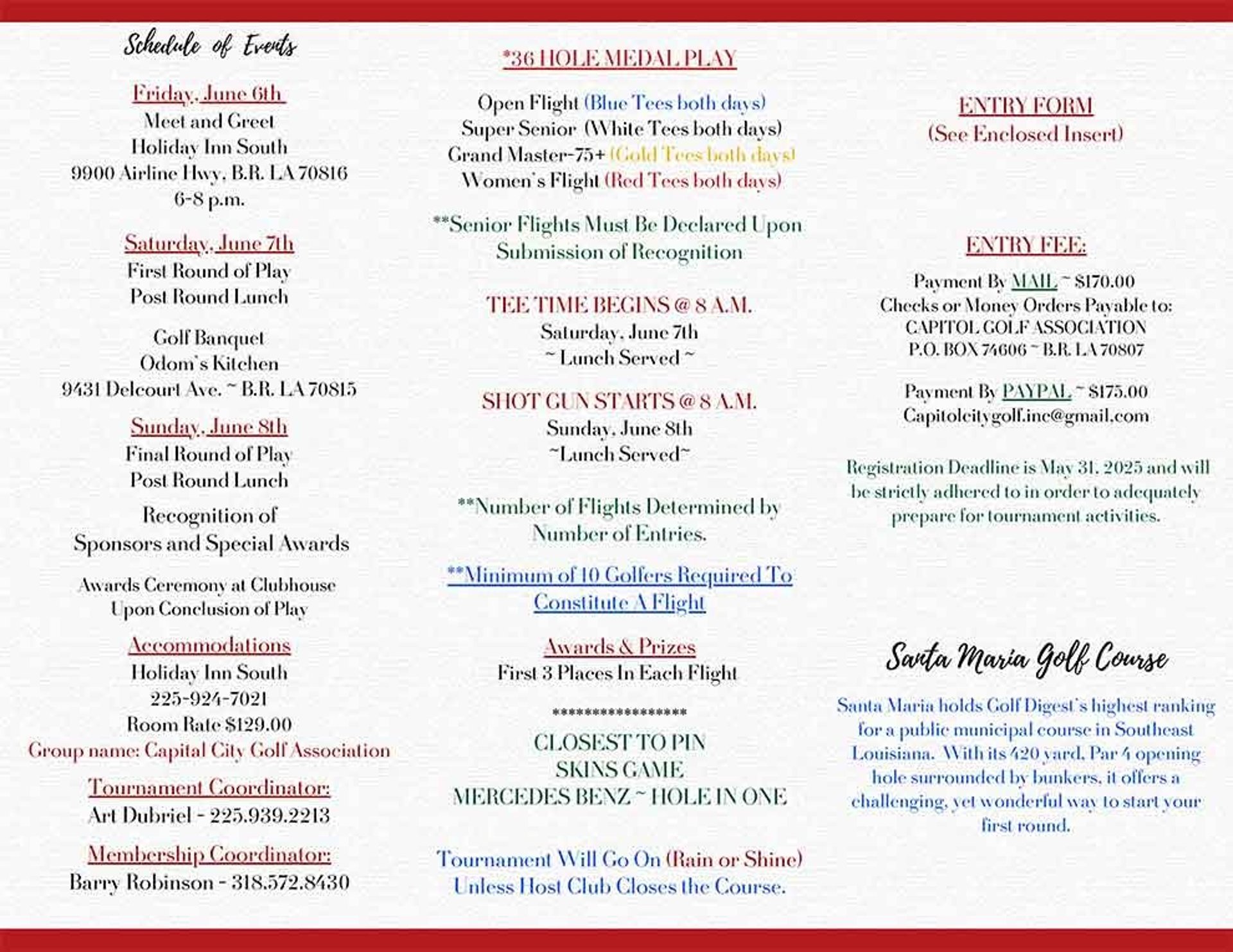 SAAG image of Capital City Golf registration for tournament