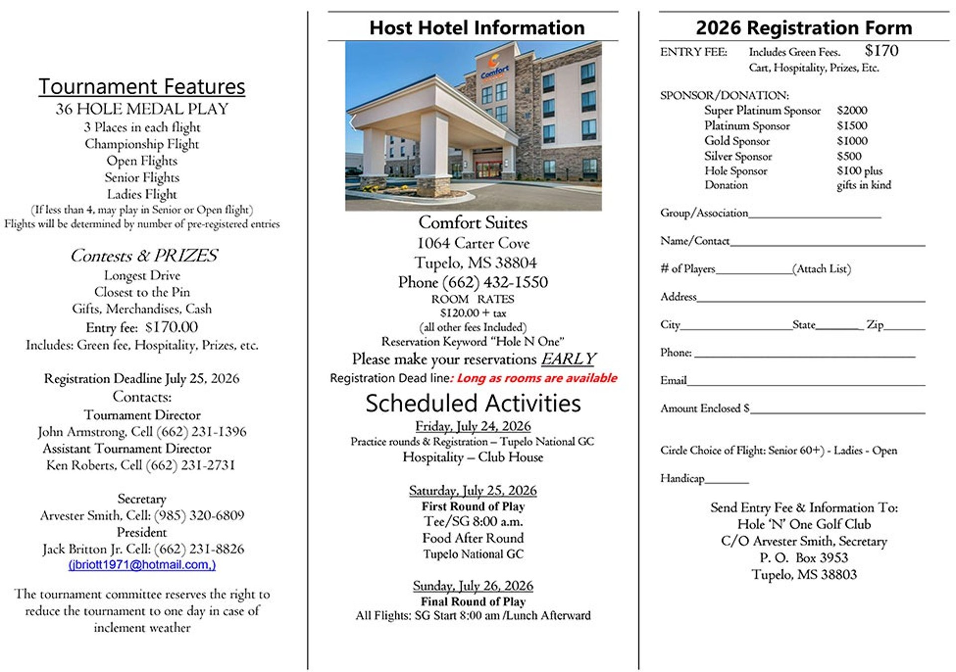 SAAG Inc. image of Hole-N-One 2026 Registration Form for Tournament on July 24 - 26,2026