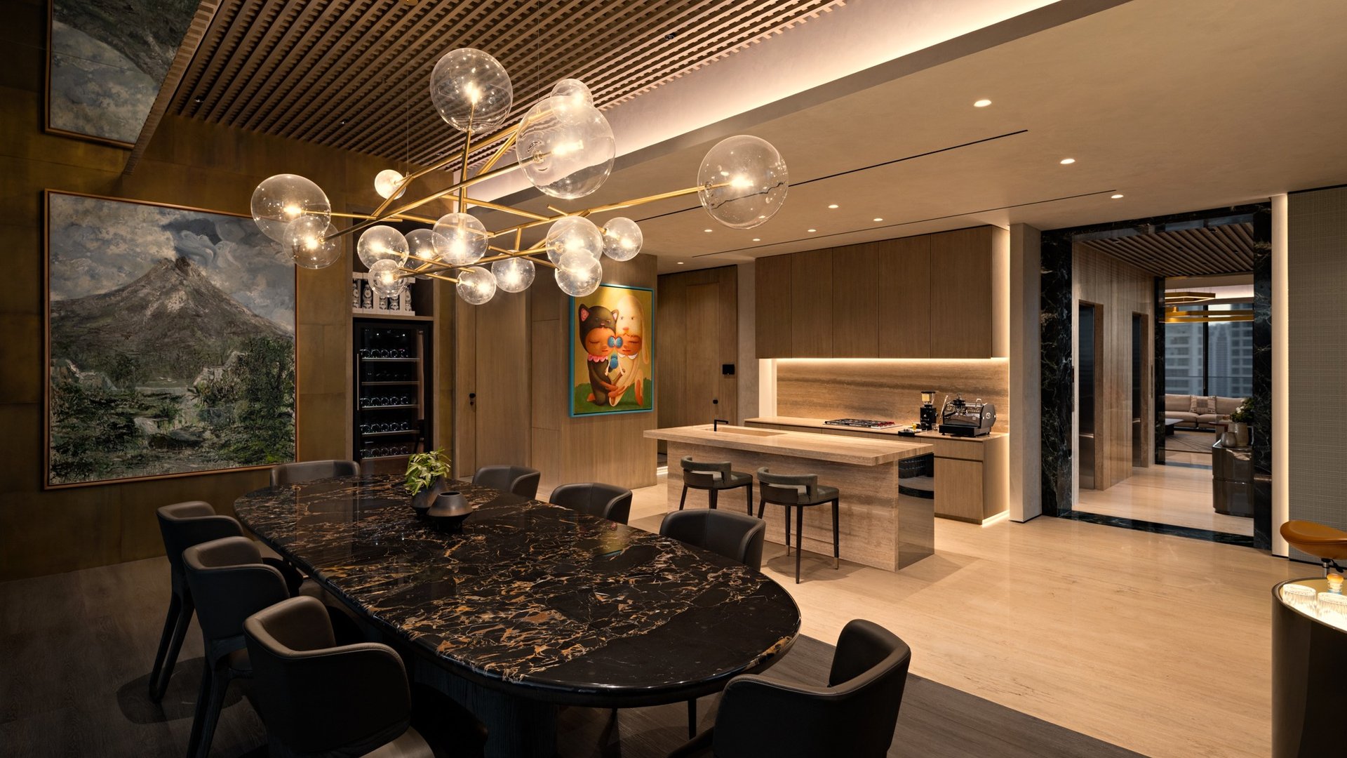 an abstract photo of a curved building with a blue sky in the background