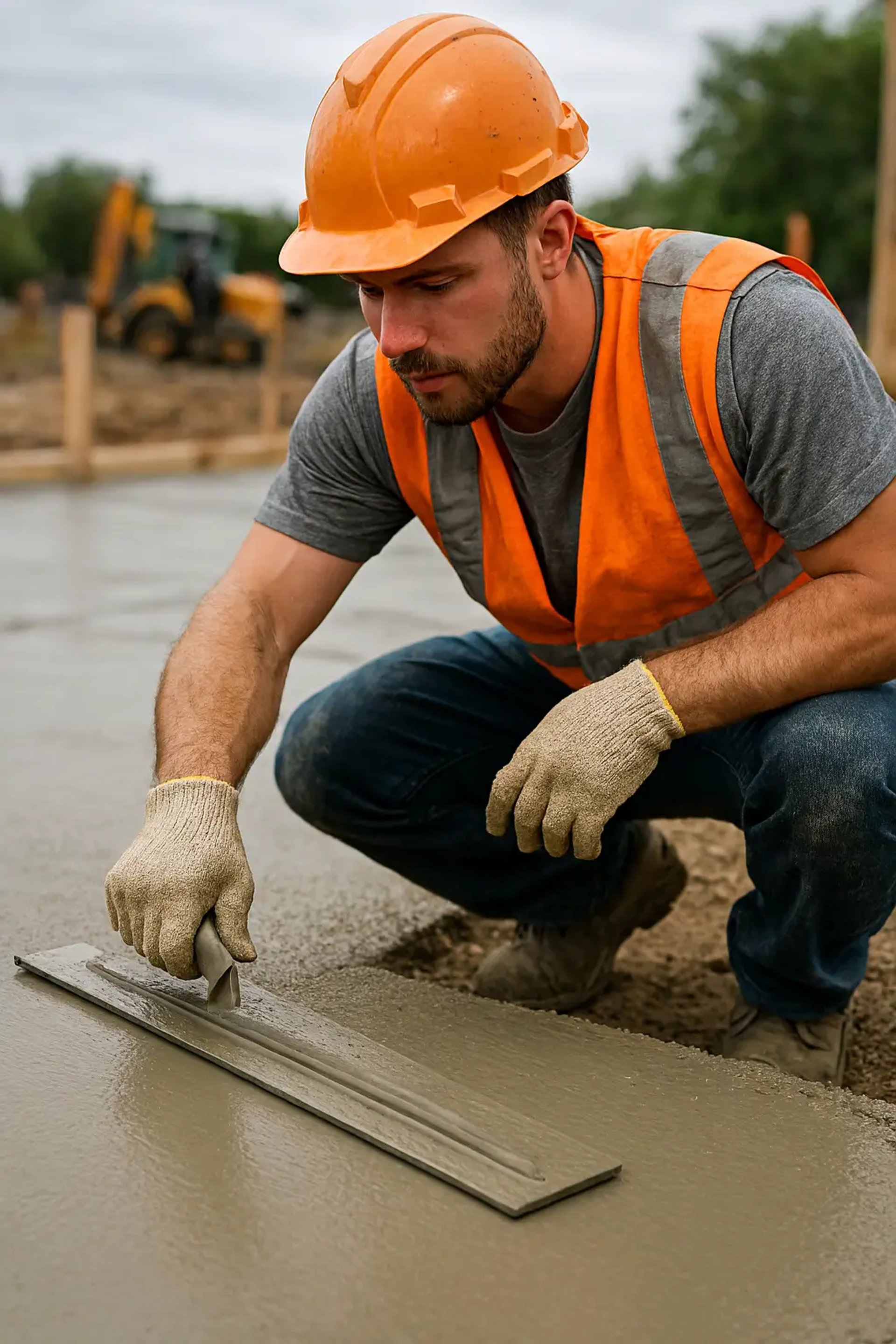 Man Leveling a freshly poured concrete in Davis, CA