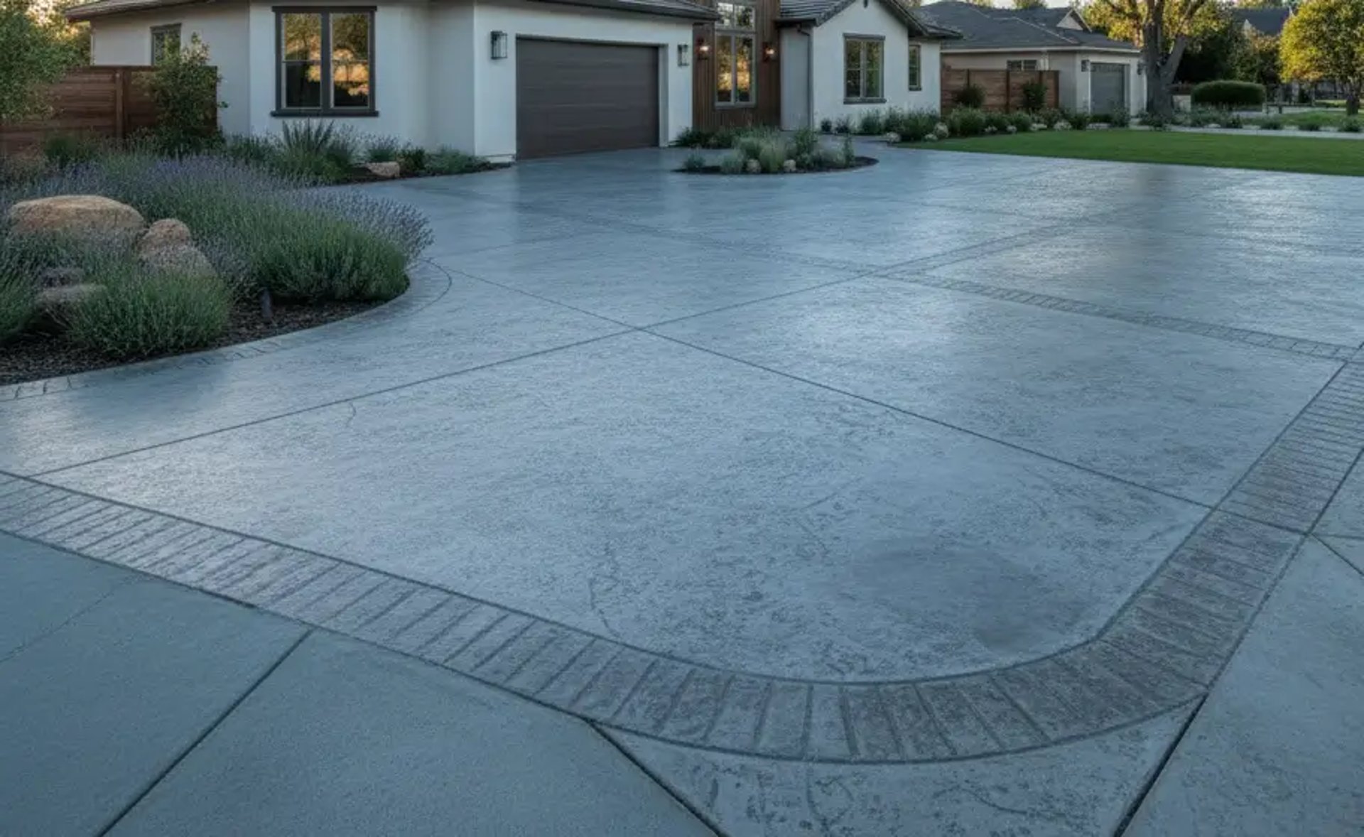 Residential concrete driveway at a suburban home in Davis, California.