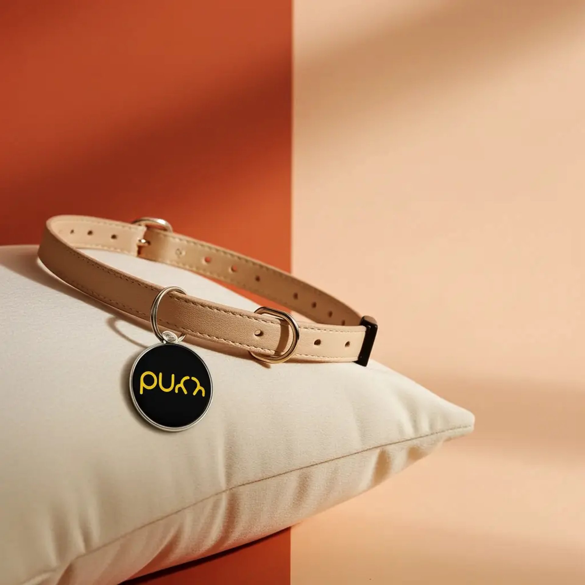 Purr tag on collar belt