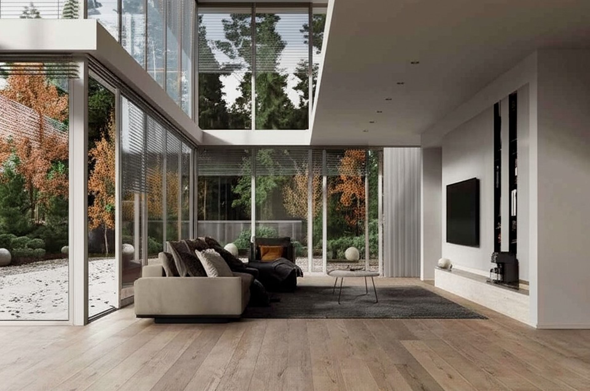 an abstract photo of a curved building with a blue sky in the background