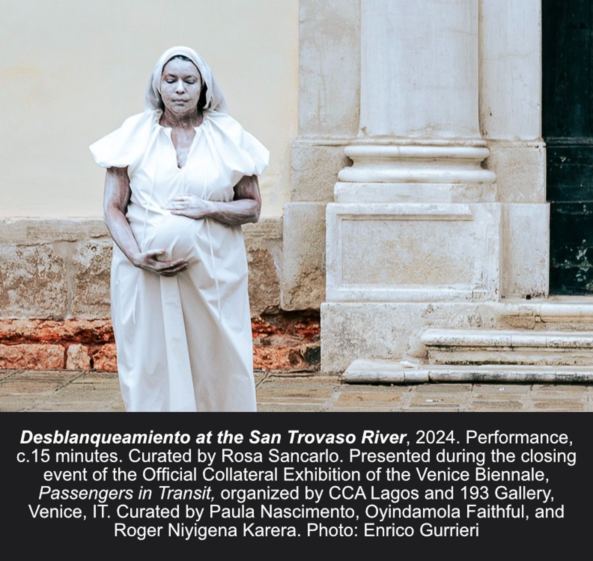 Desblanqueamiento at the San Trovaso River, 2024. Performance, c.15 minutes. Curated by Rosa Sancarlo. Presented during the c