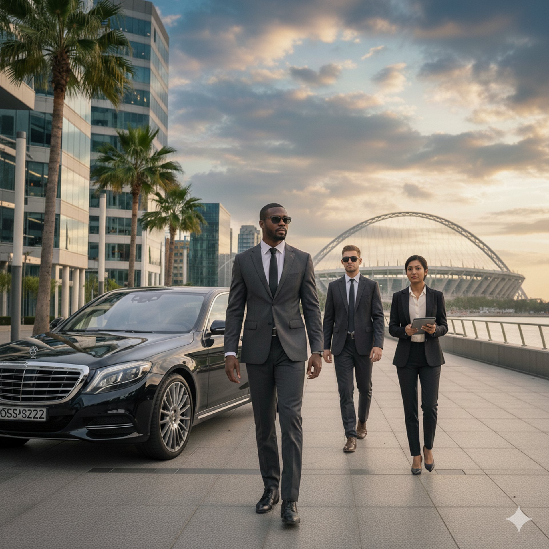 man in black suit standing beside man in blue suit