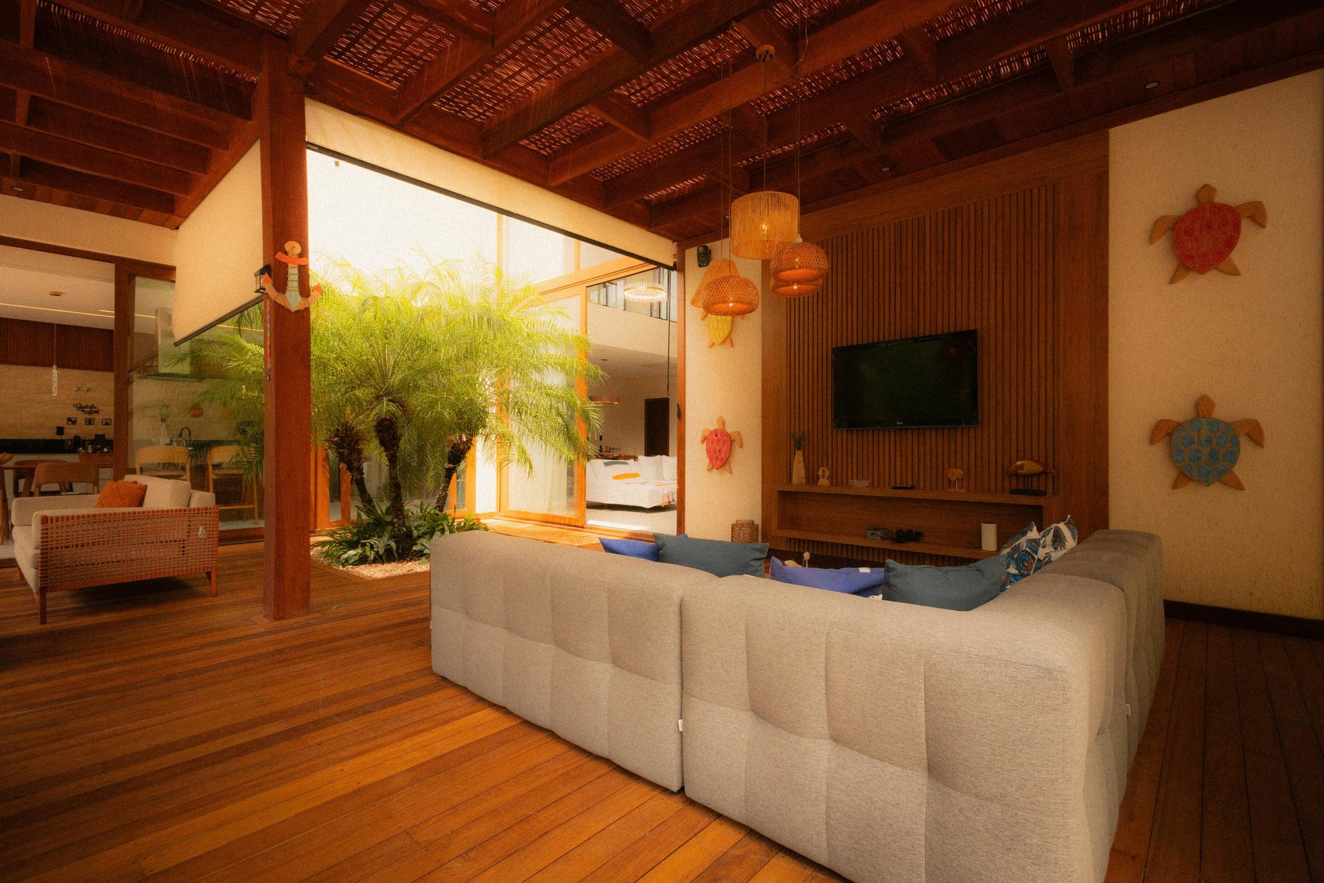 an abstract photo of a curved building with a blue sky in the background