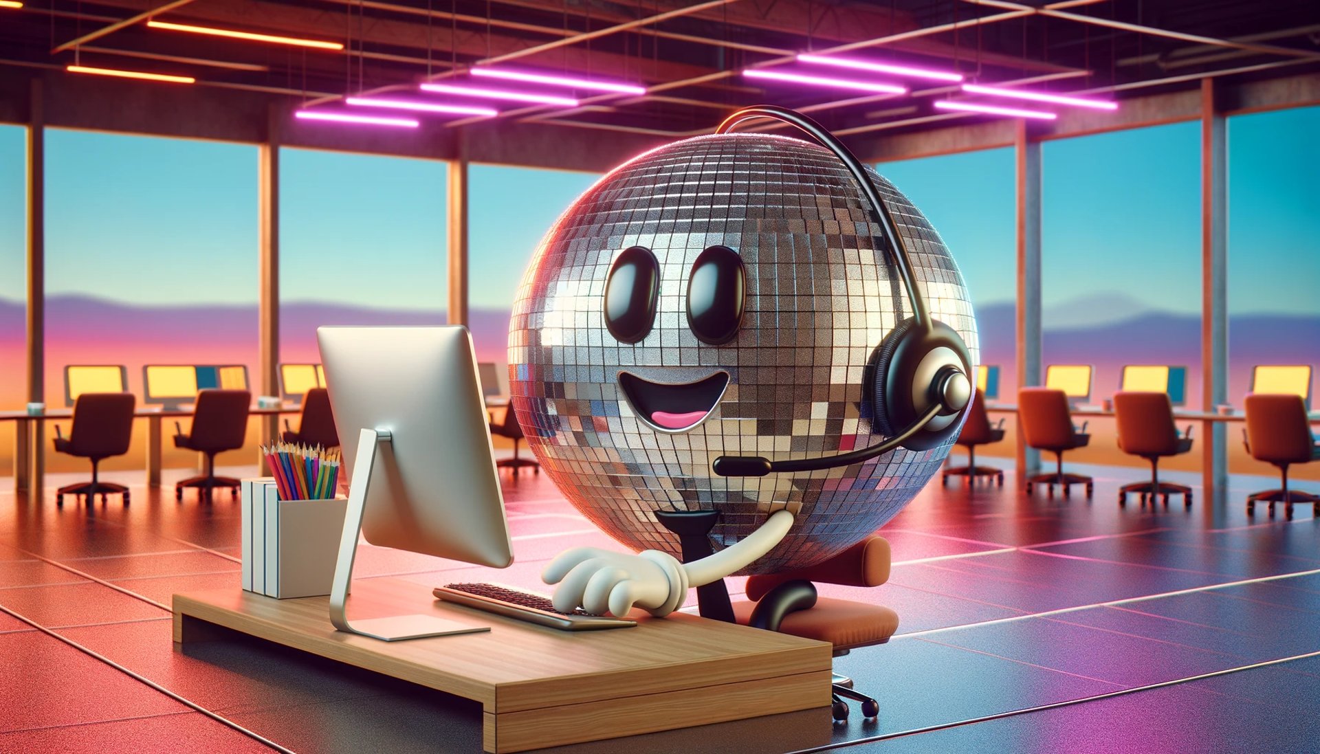 personified disco-ball that acts as customer-support agent