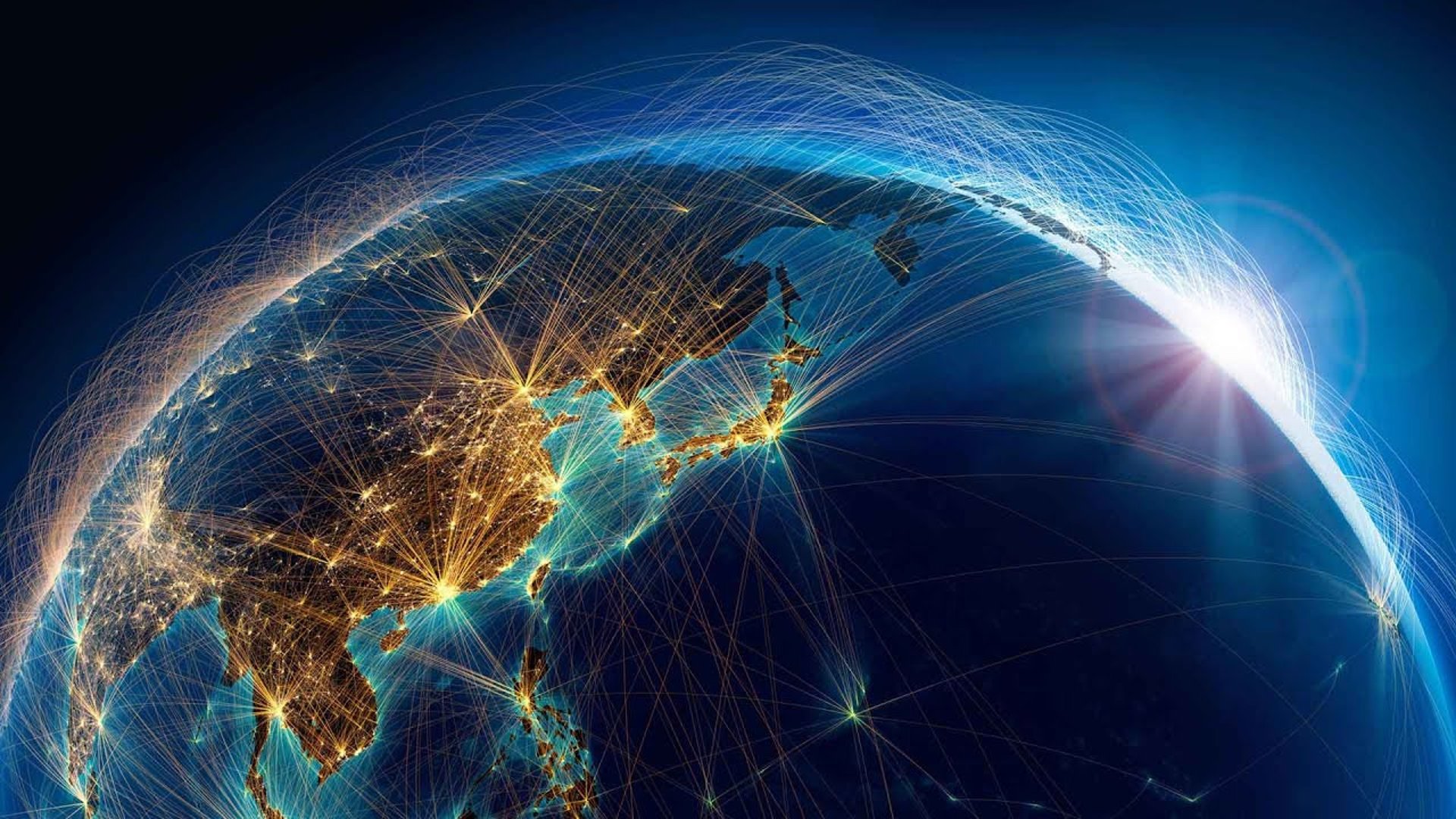 an abstract photo of a curved building with a blue sky in the background