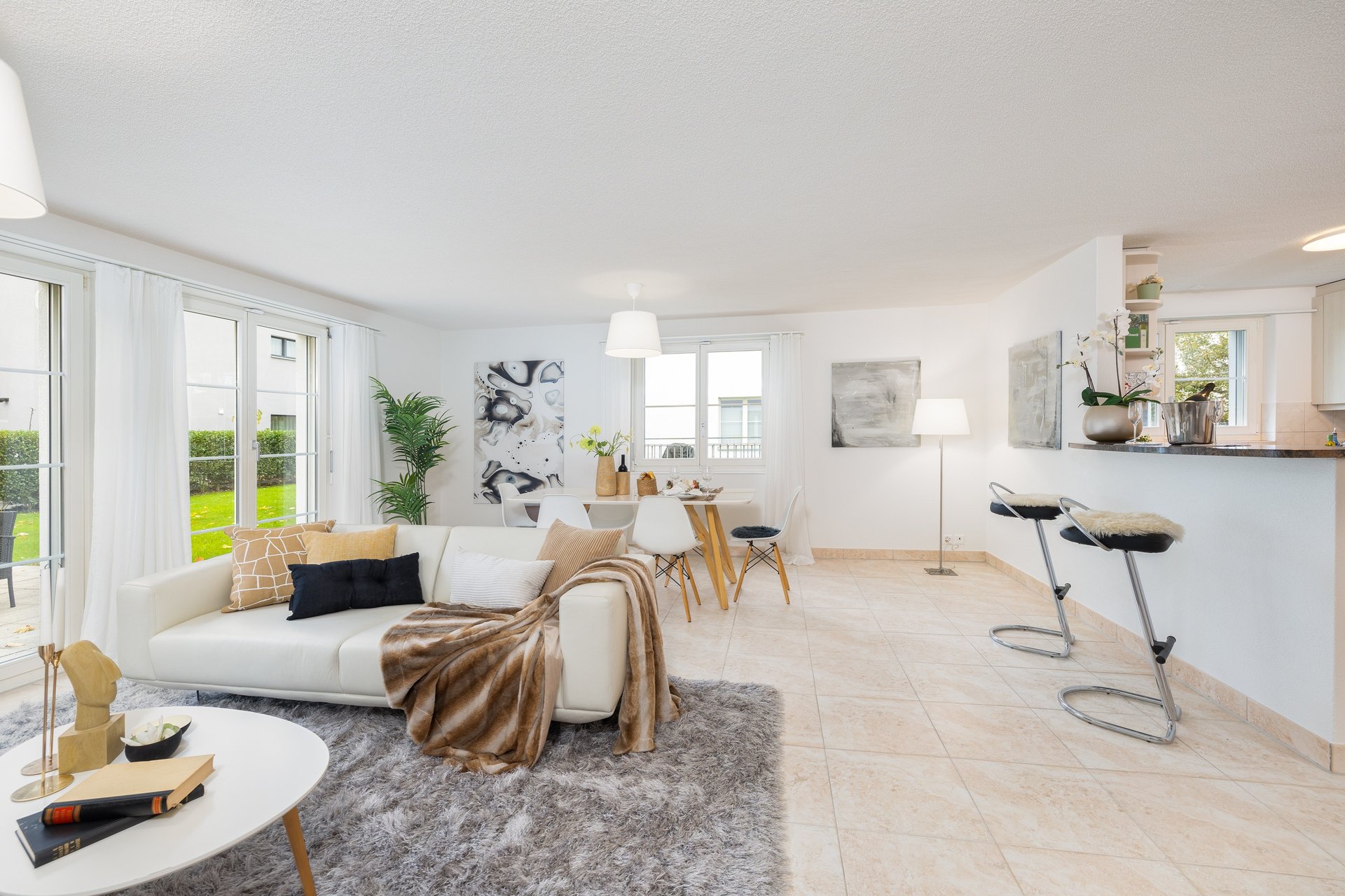 beige couch and armchair