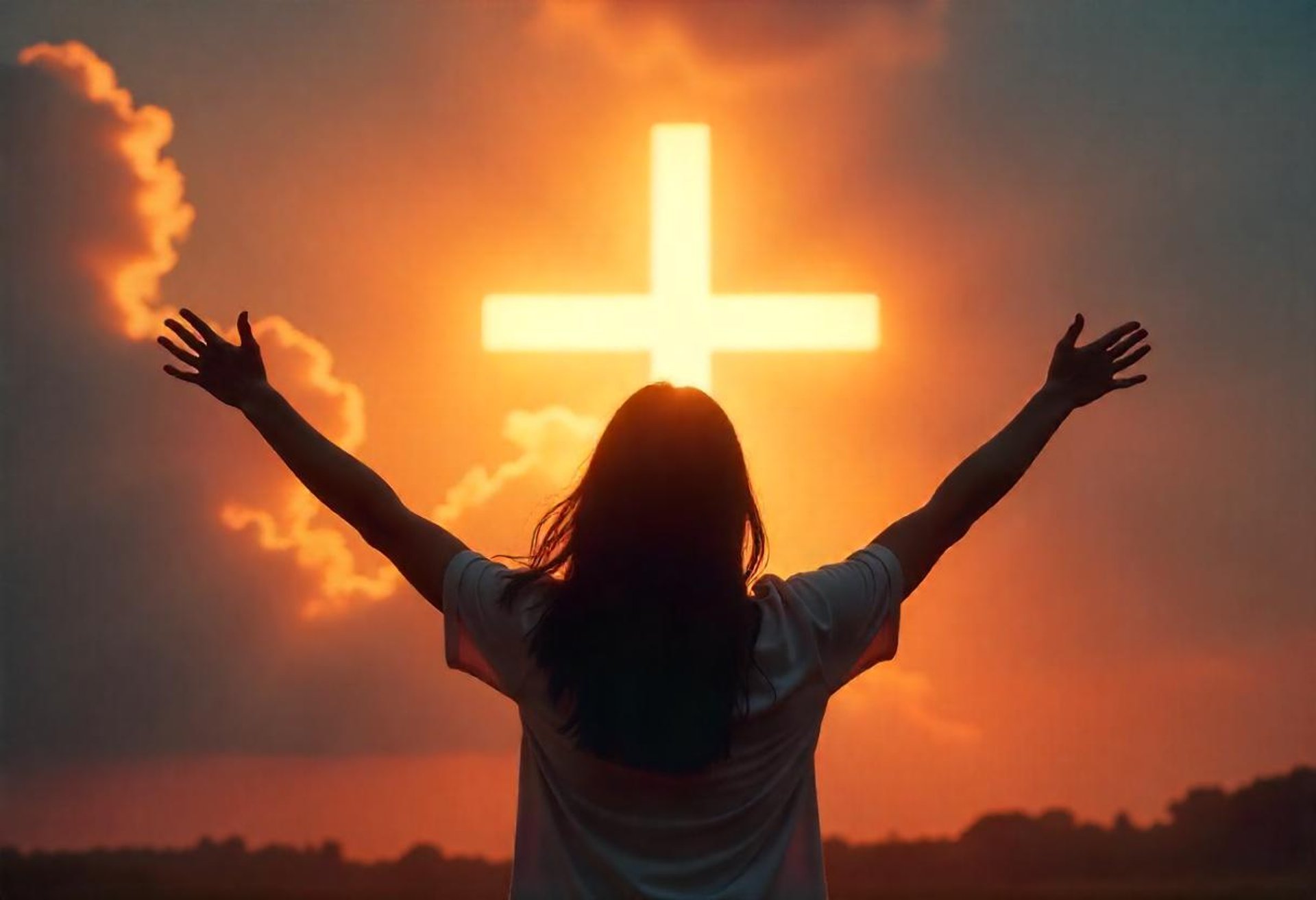 man raising both hands