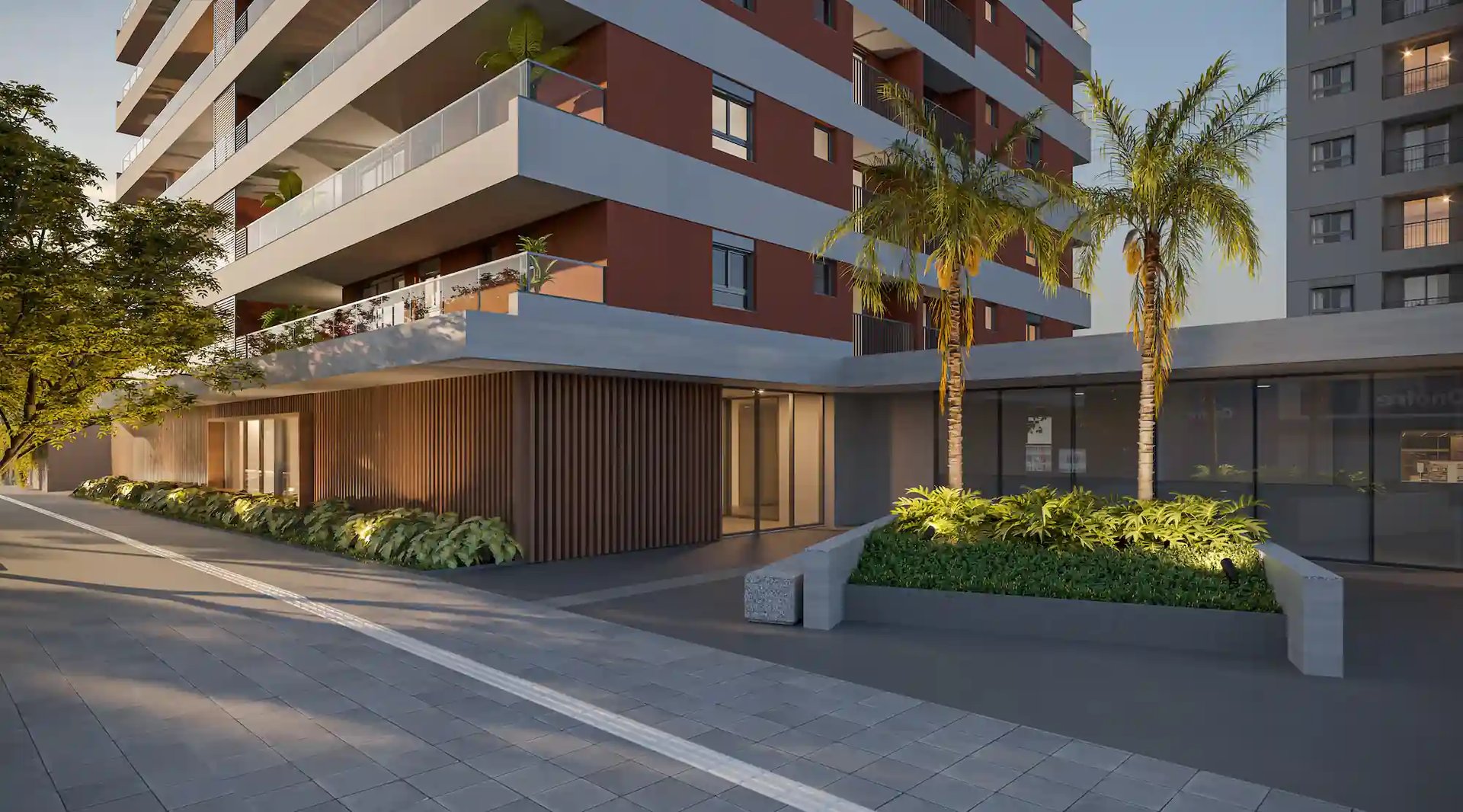 an abstract photo of a curved building with a blue sky in the background