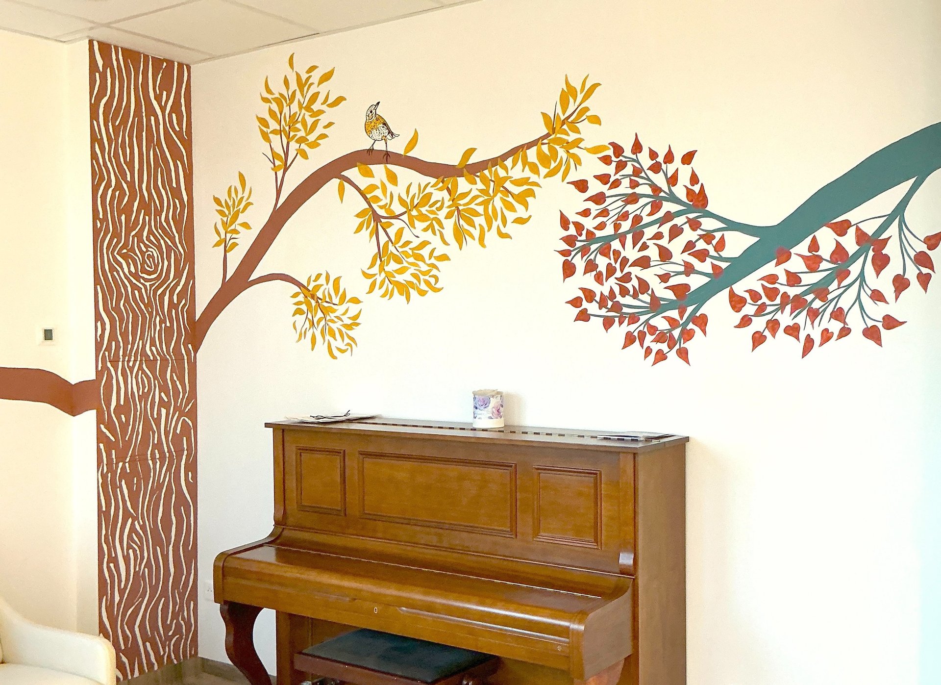 fresque hôpital cancer Baclesse salon des familles patients déco intérieure Caen