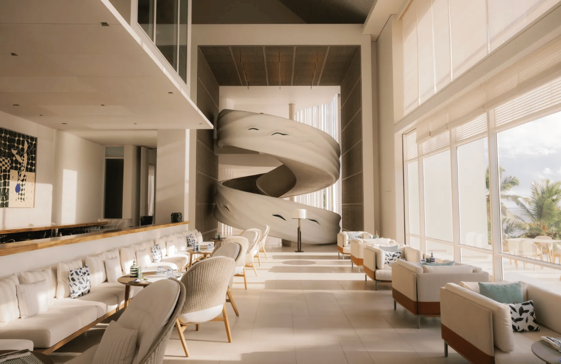 Island coastline meets vibrant blue ocean waters.