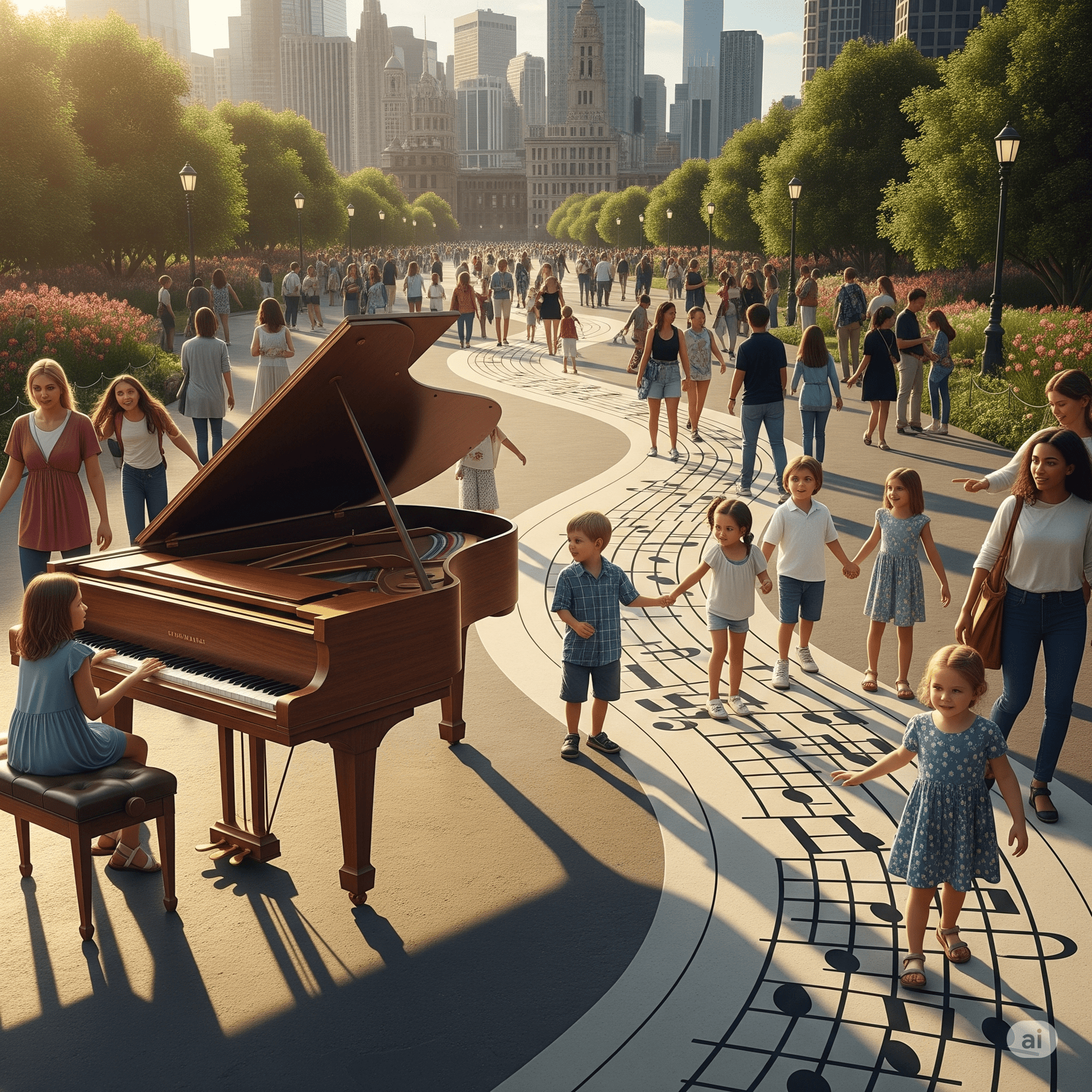 a piano in a room with a painting on the wall