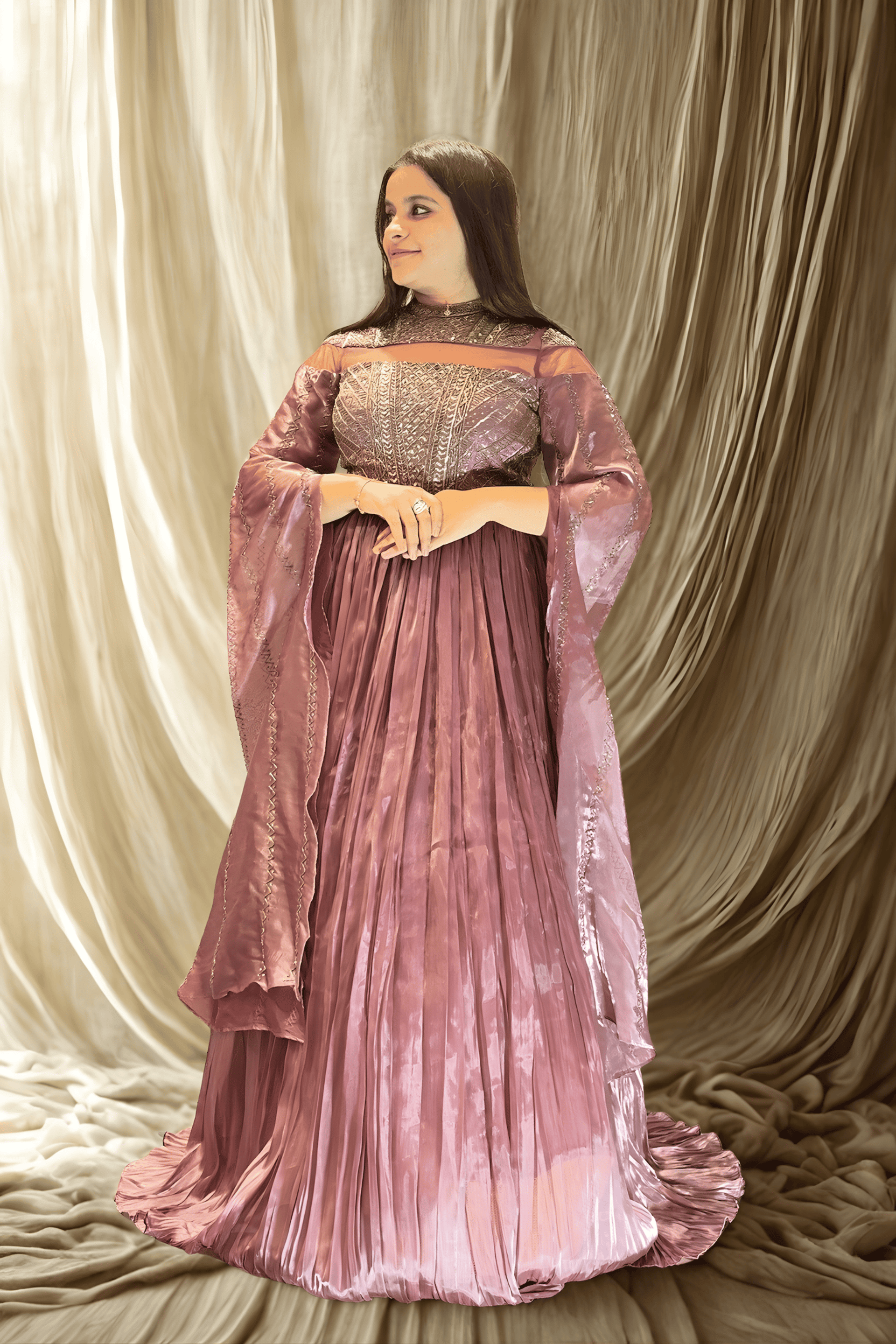 Golden ribbons flowing on a dark background.