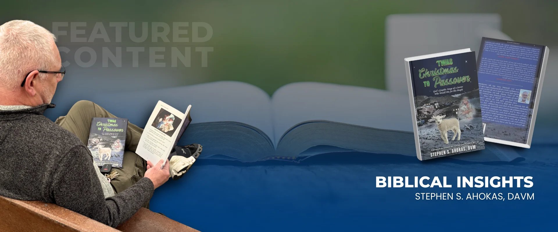 Reading 'Twas Christmas to Passover with a soft-focus backdrop of an open book and highlighted text content.