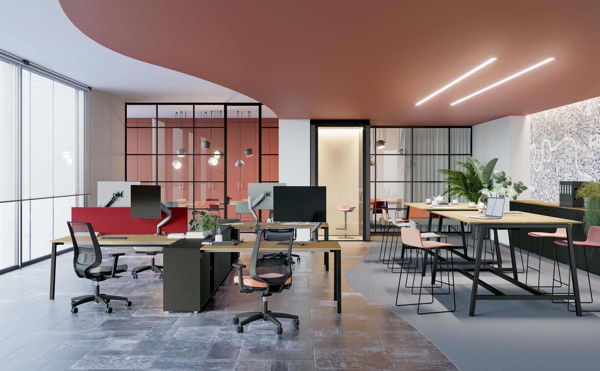 Bureau opératif , chaise ergonomique table haute design