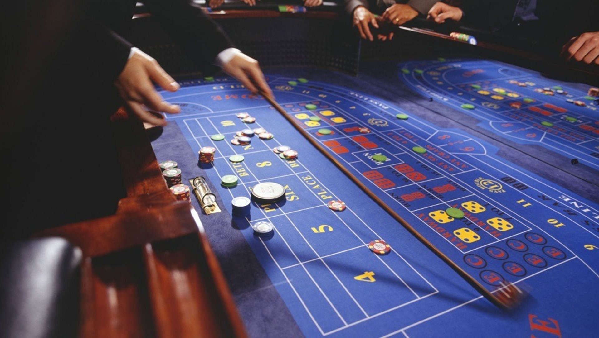 a casino table with a lot of chips on it
