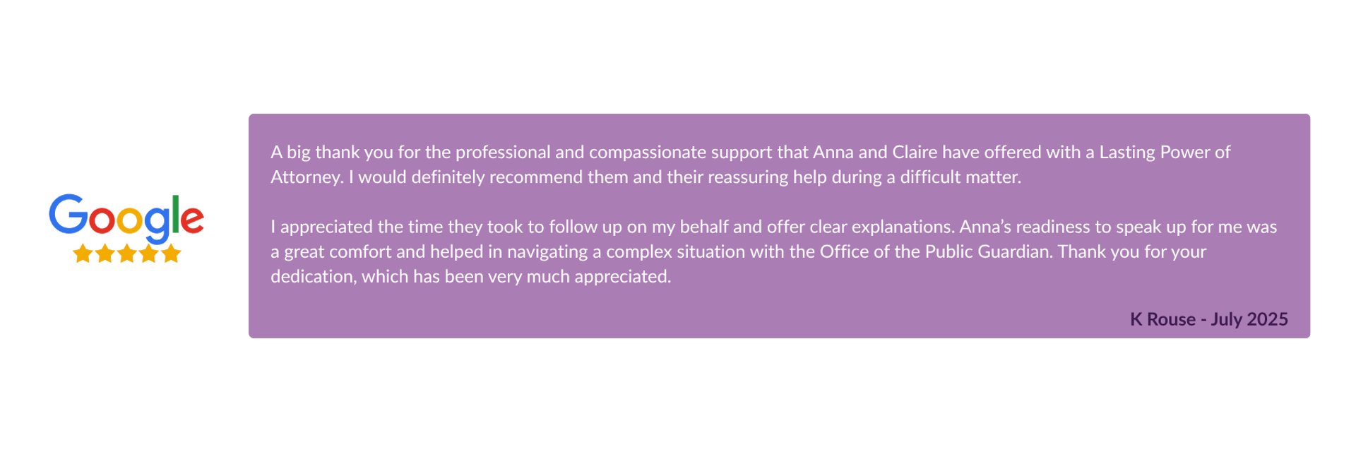 5 star review from K Rouse