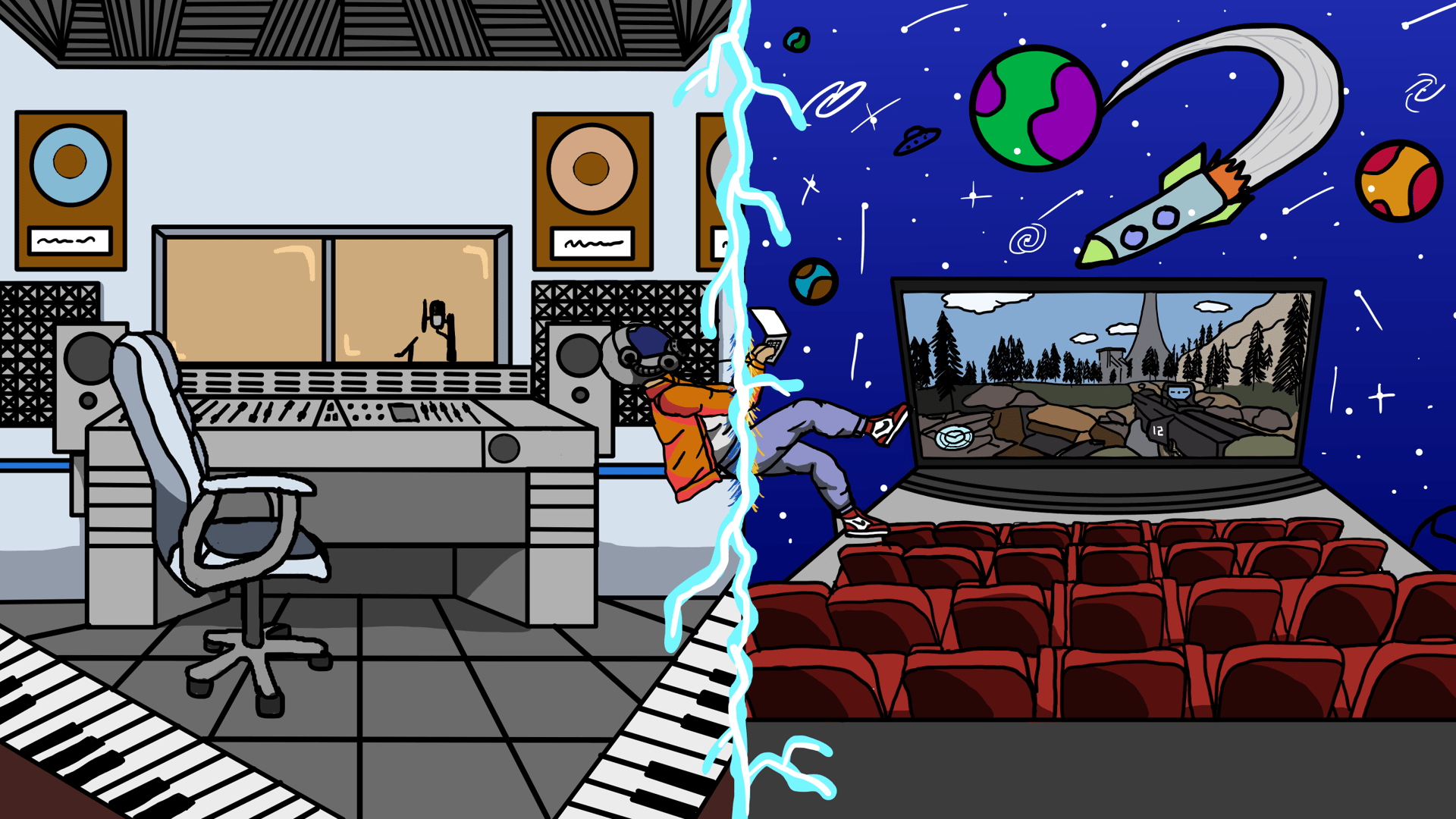 black flat screen tv turned on showing woman in blue dress