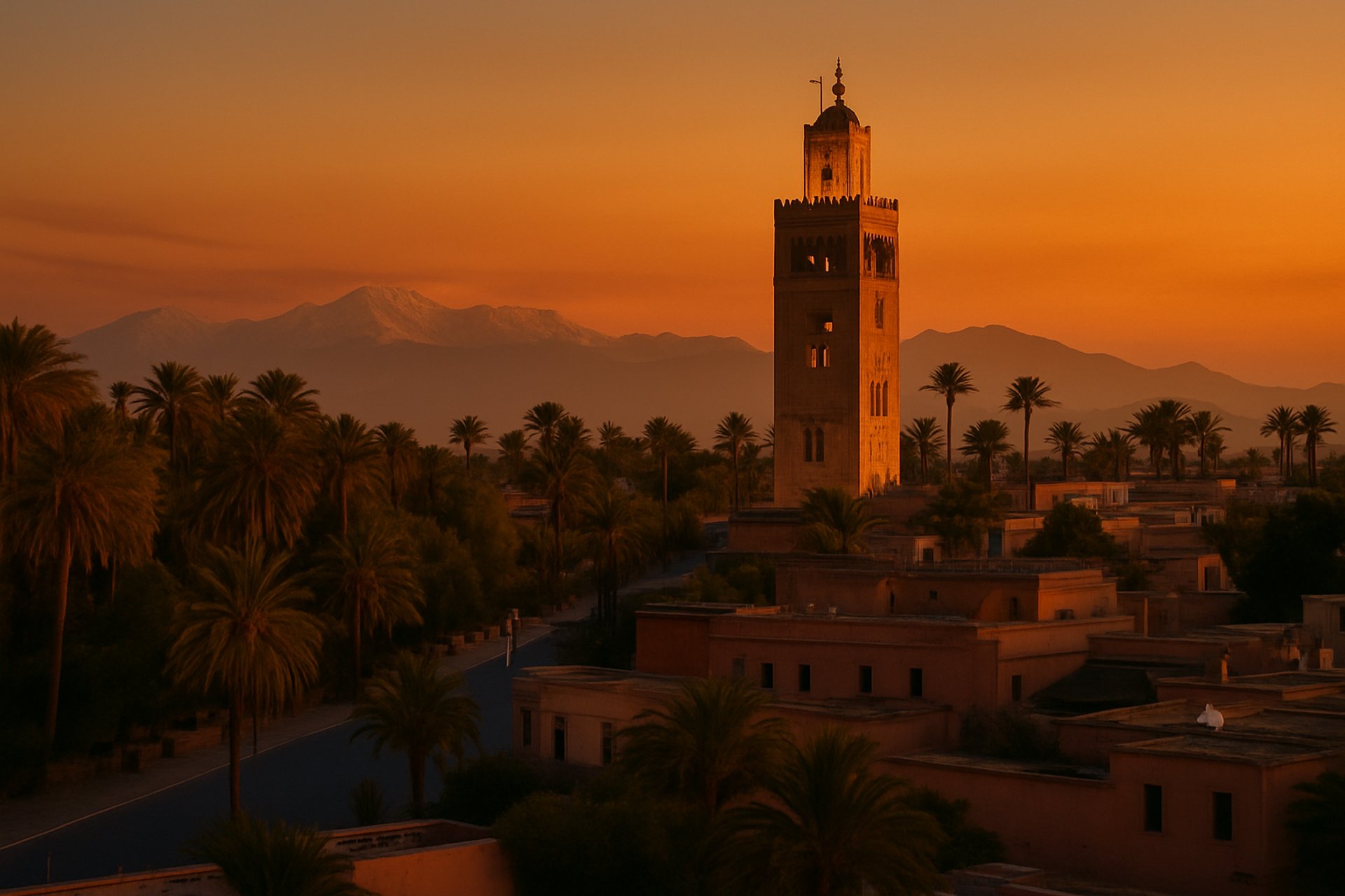 Koutoubia mosque in marrakech, morocco towers above.