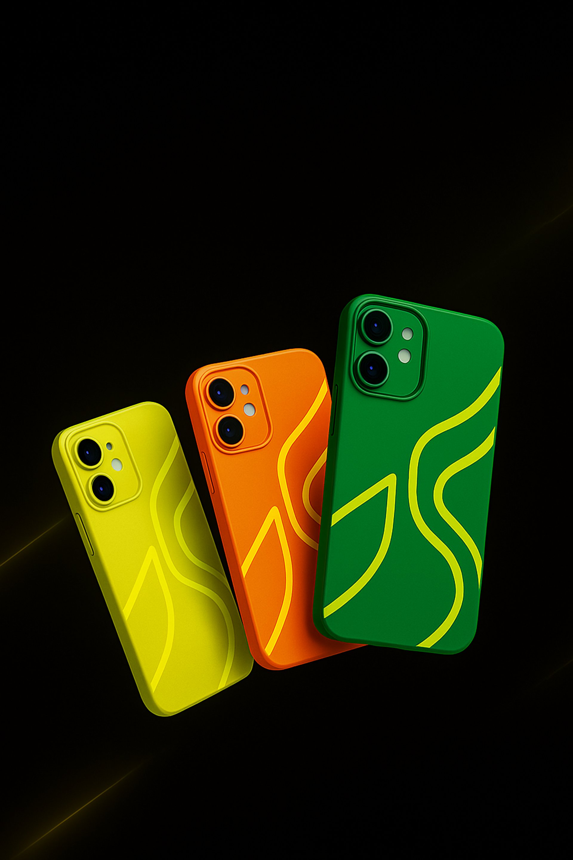 A curated collection of designer mobile back covers arranged aesthetically on a dark background, featuring premium materials